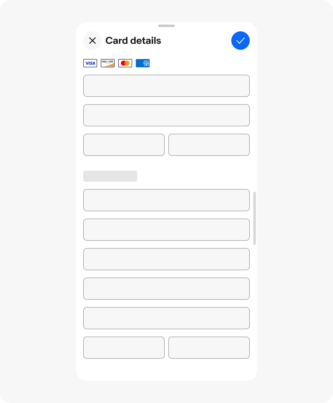 A focus sheet with the content scrolled downward halfway through the list. A scrollbar is present indicating the location in the list.