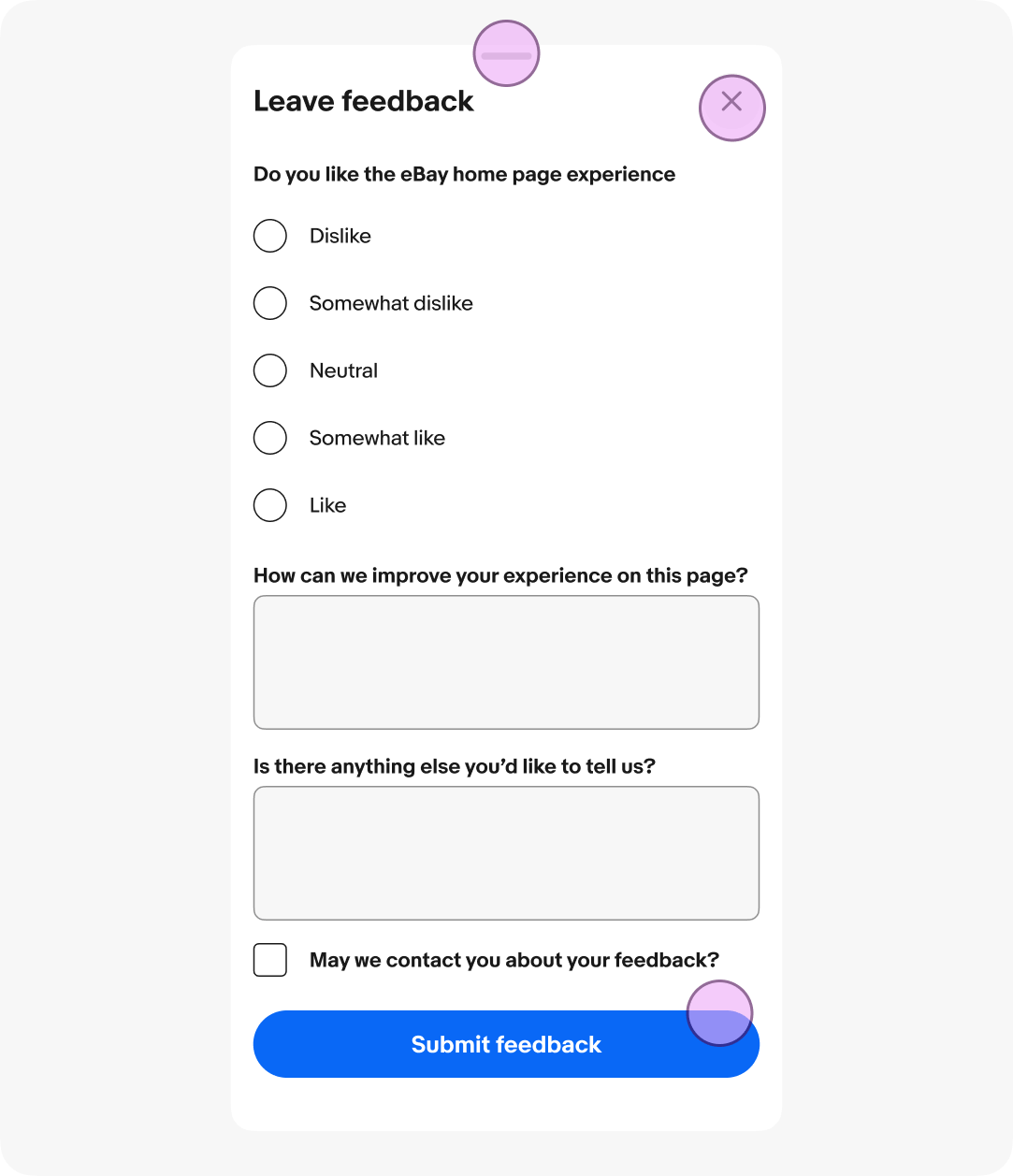 Illustration of multiple ways to dismiss a focus sheet: dragging the sheet handle, interacting with the close button, or completing the task.