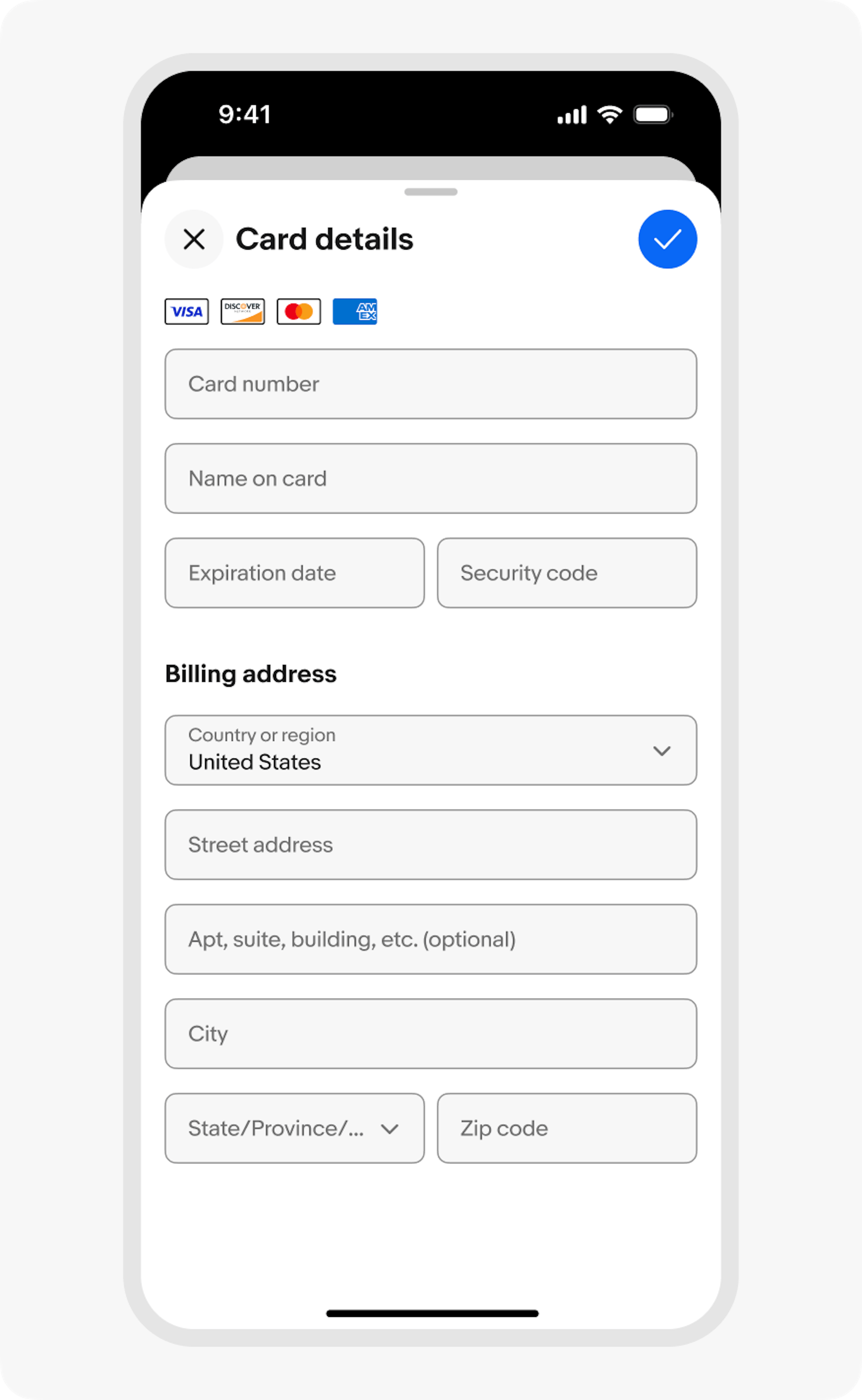 A mobile screen correctly presenting a fully open focus sheet