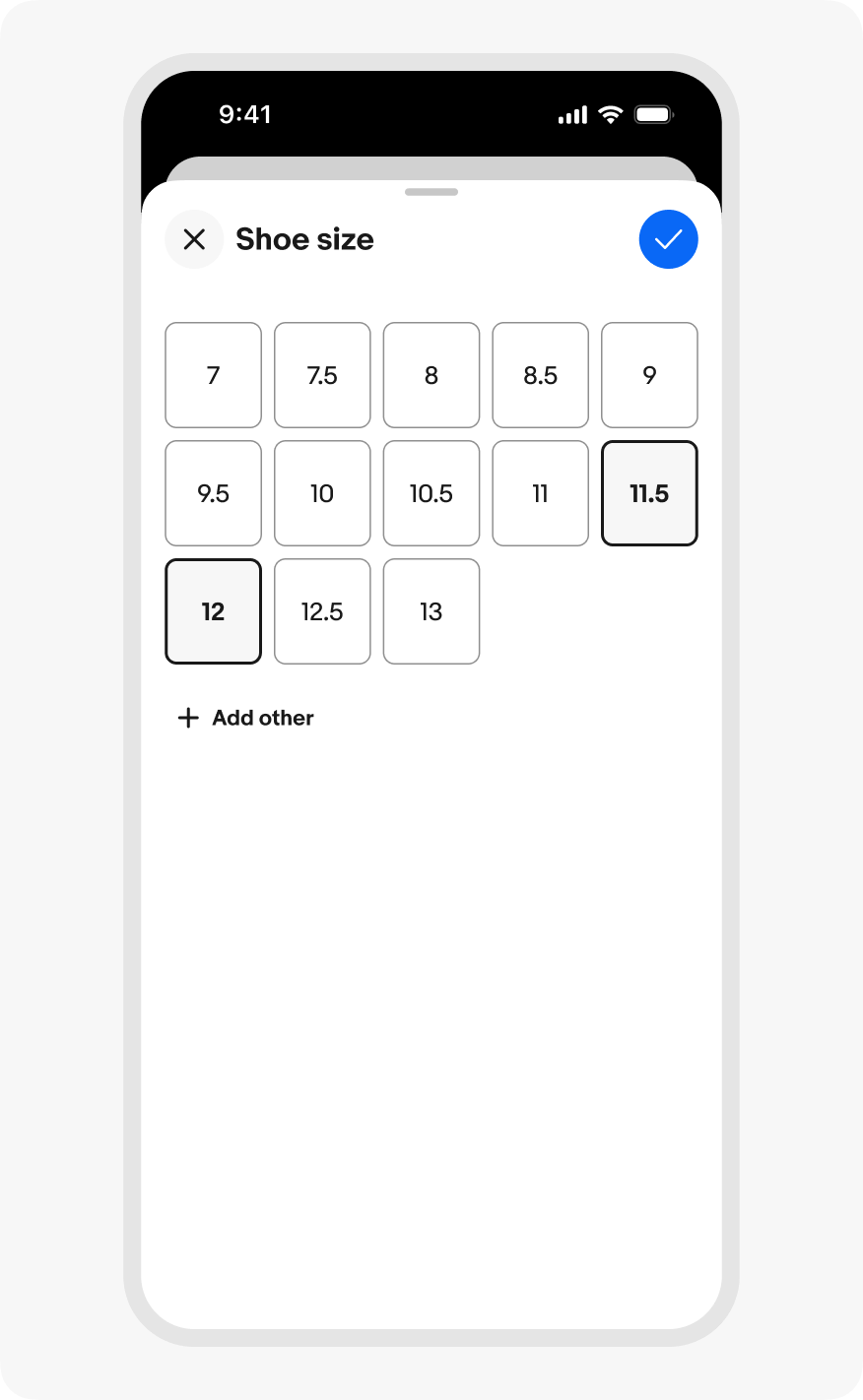 A mobile focus sheet with a small list of selections implying it required multiple navigation steps to get here within the sheet