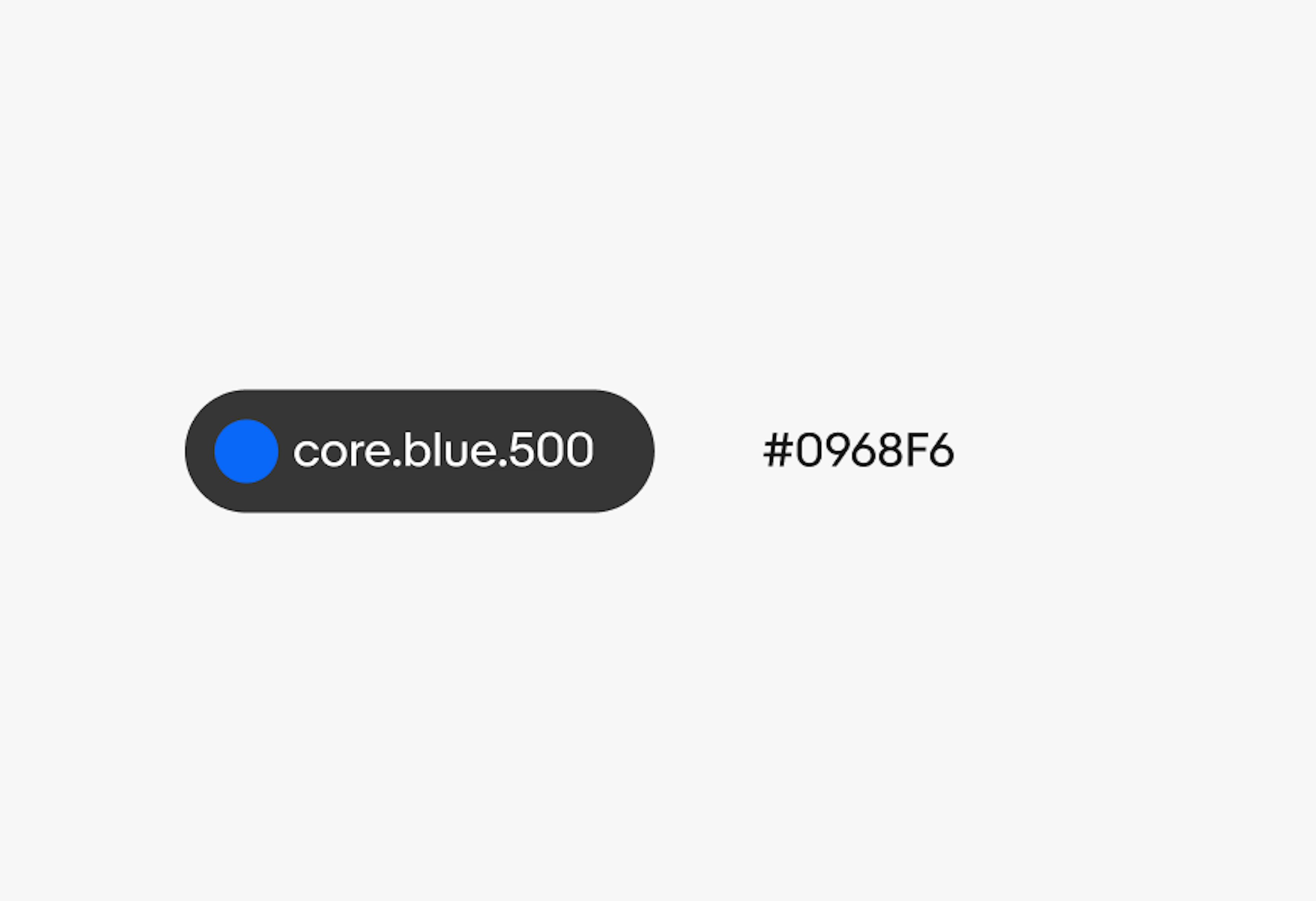 A core token of “core.blue.500 and a hex value of #0968F6