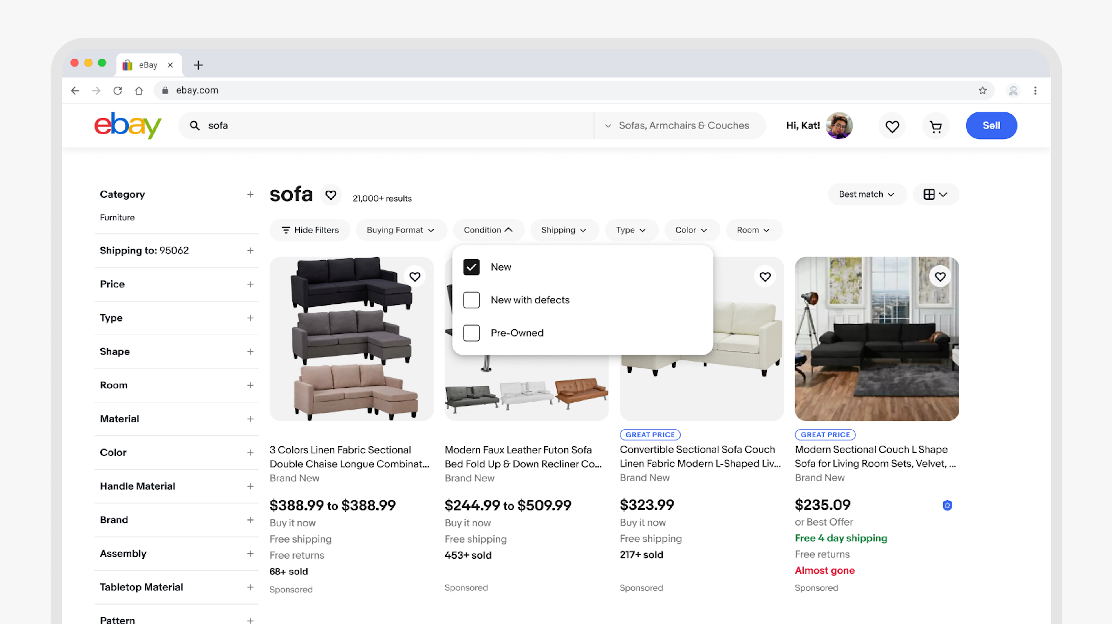 Web layout showing a menu anchored to the top‑right; actions include Unwatch this item, Sell one like this, Share, and Help & Report