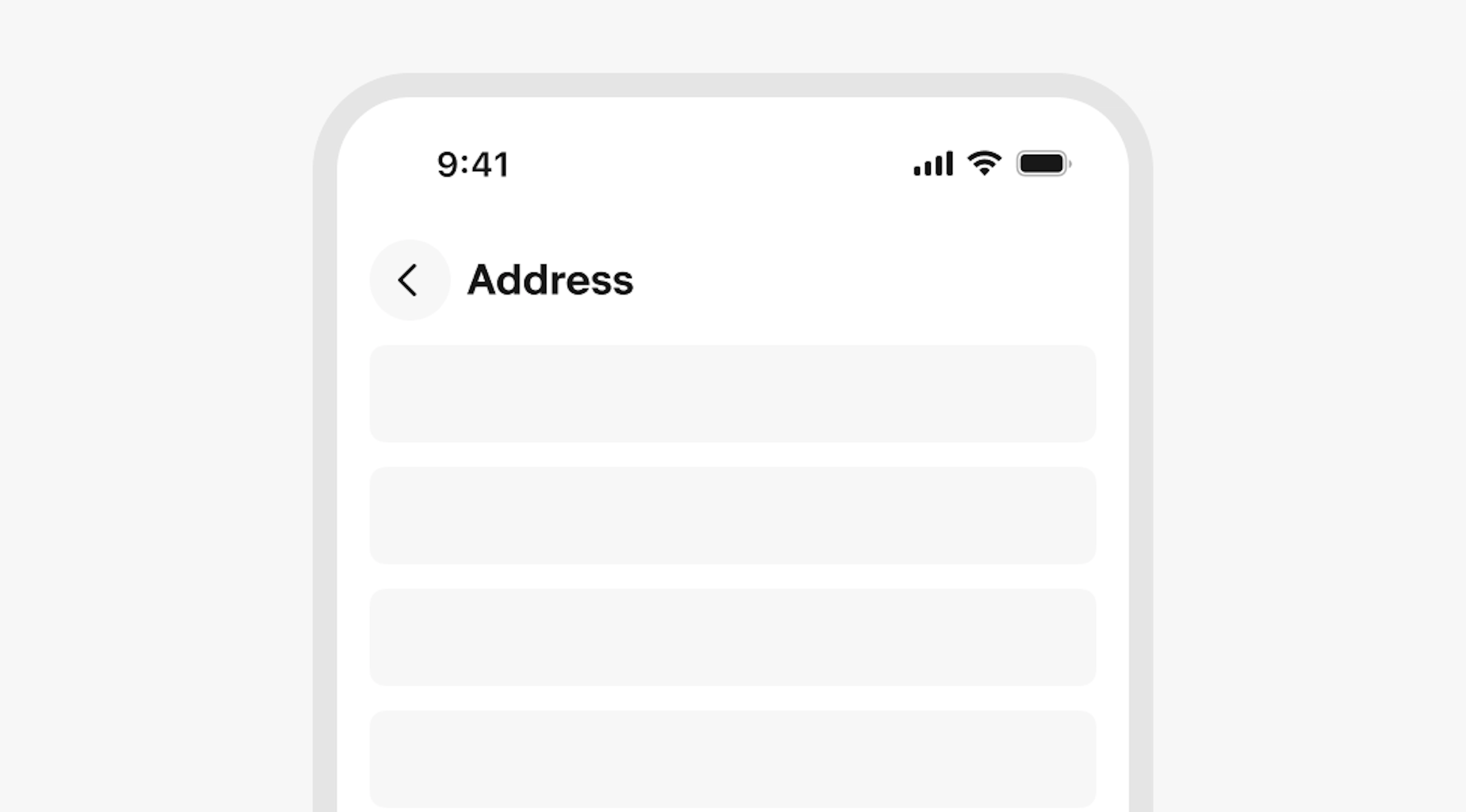 A stylized mobile screen with a top navigation bar titled “address”.