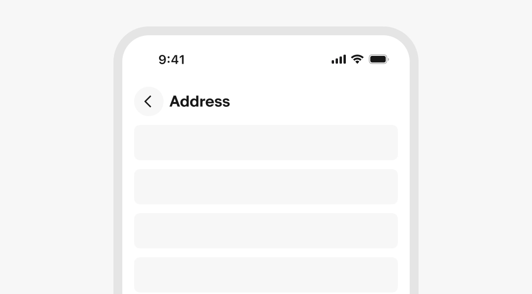 A stylized mobile screen with a top navigation bar titled “address”.