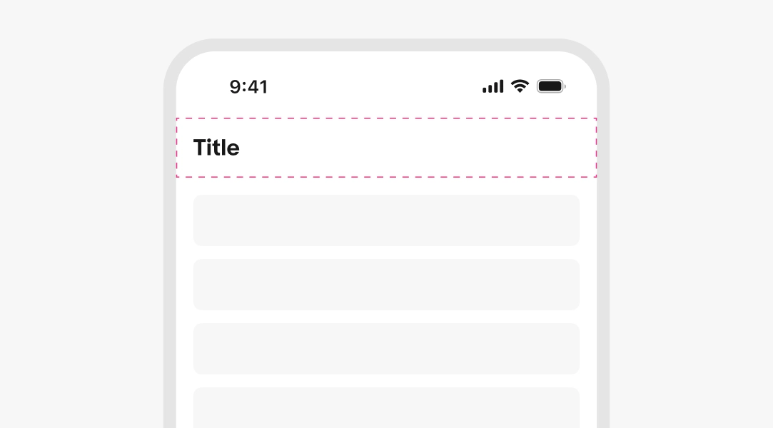 A stylized mobile screen with a top navigation bar with a dotted pink outline around the toolbar container.
