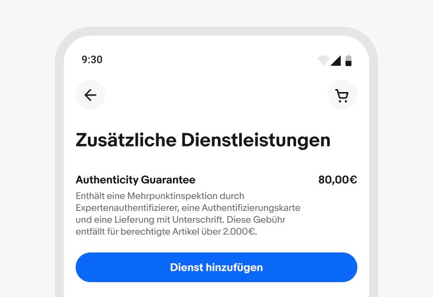 A stylized mobile screen with a top navigation bar with a long German title.