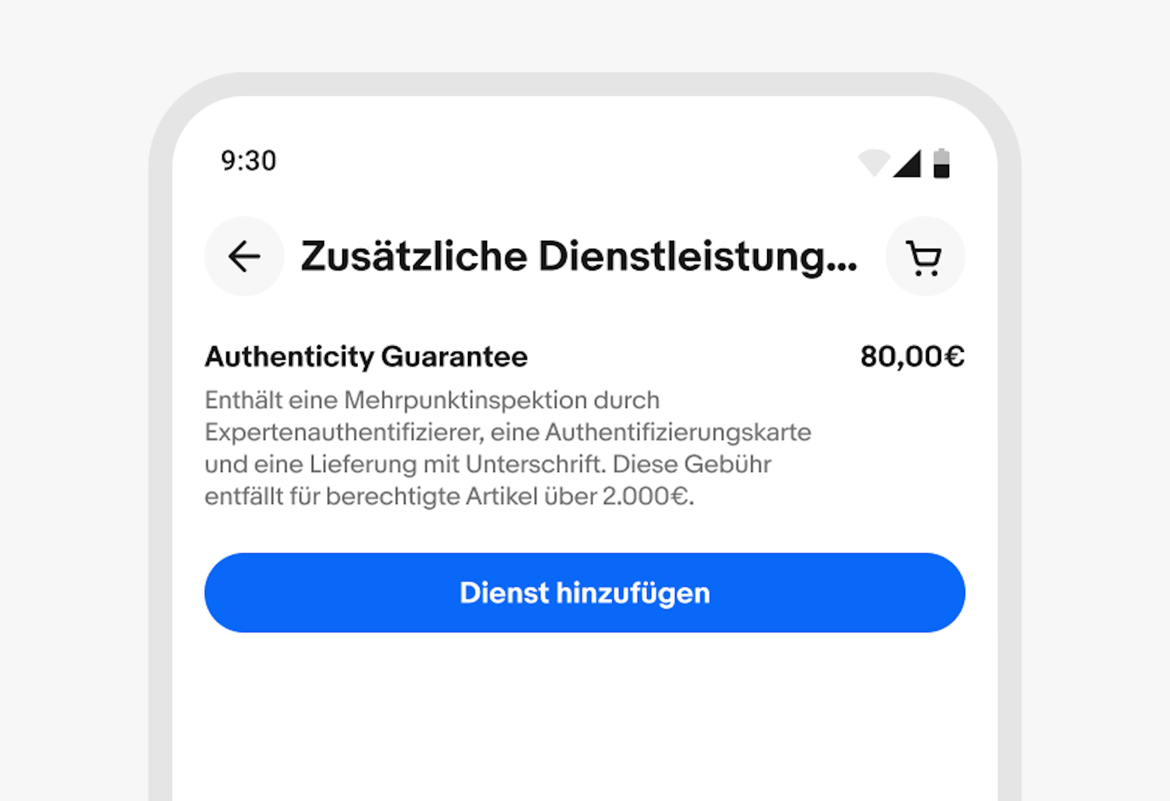 A stylized mobile screen with a top navigation bar with a long German title that is truncated.