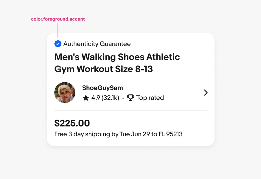 An Authenticity Guarantee program badge placed above an item title. The icon is blue.