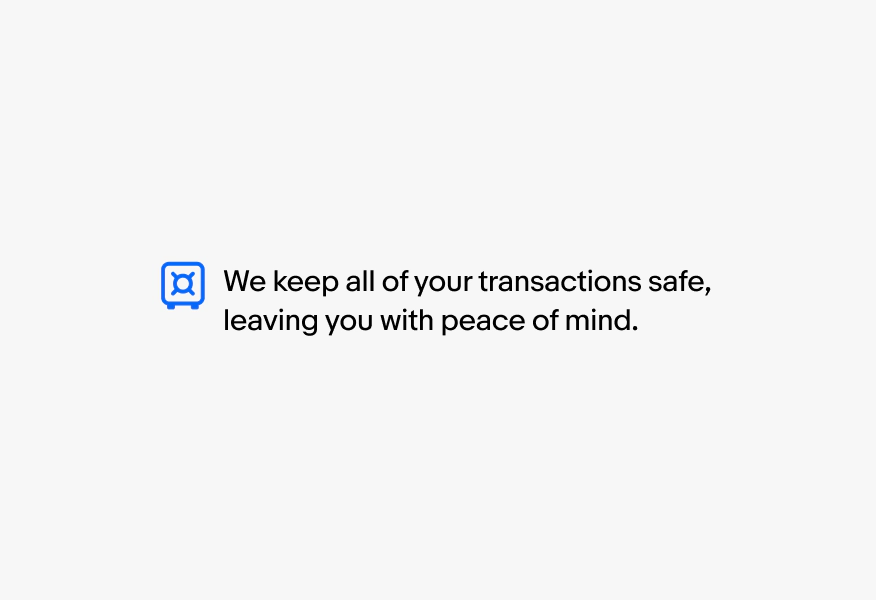 A vault icon next to text that describes transactions and peace of mind.