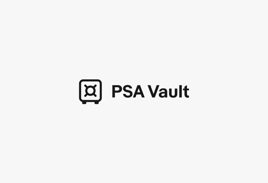 A PSA Vault program badge lockup, but the text is bold.