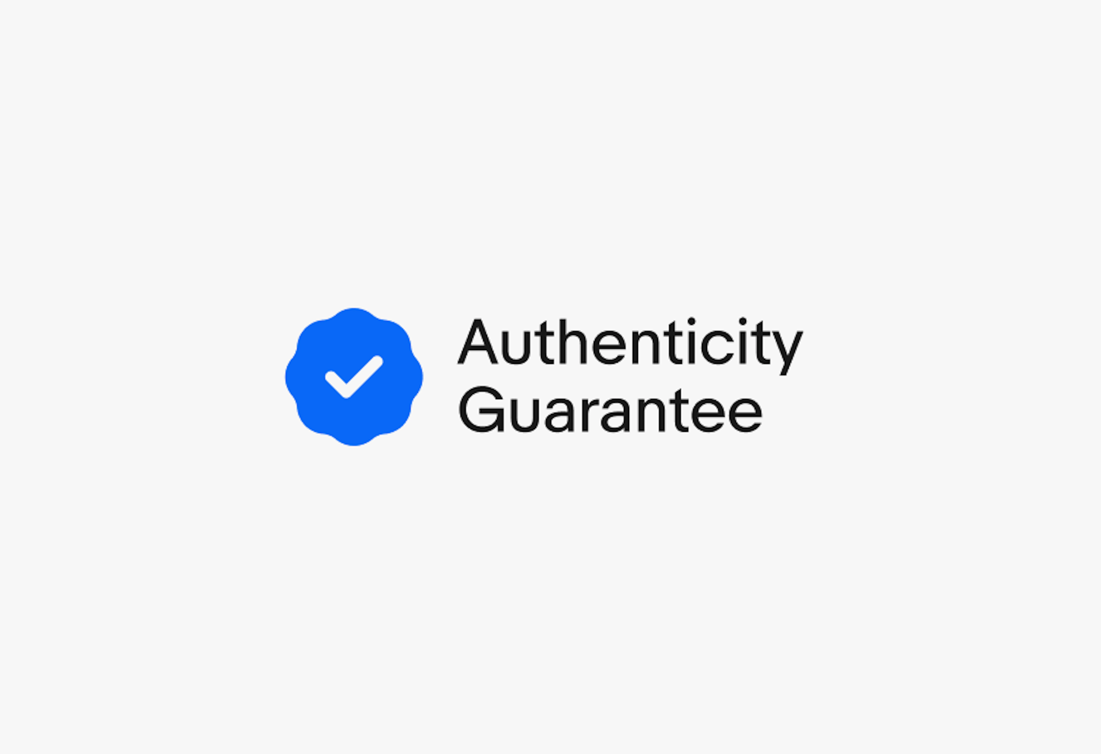 A double line program lockup for Authenticity Guarantee. The icon is large and to the left of two lines of text.