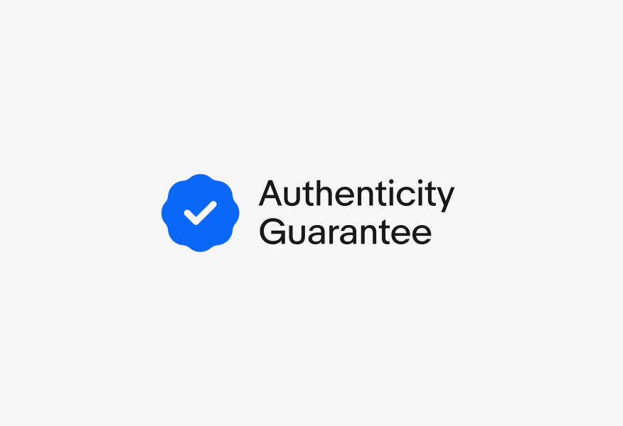 A double line program lockup for Authenticity Guarantee. The icon is large and to the left of two lines of text.