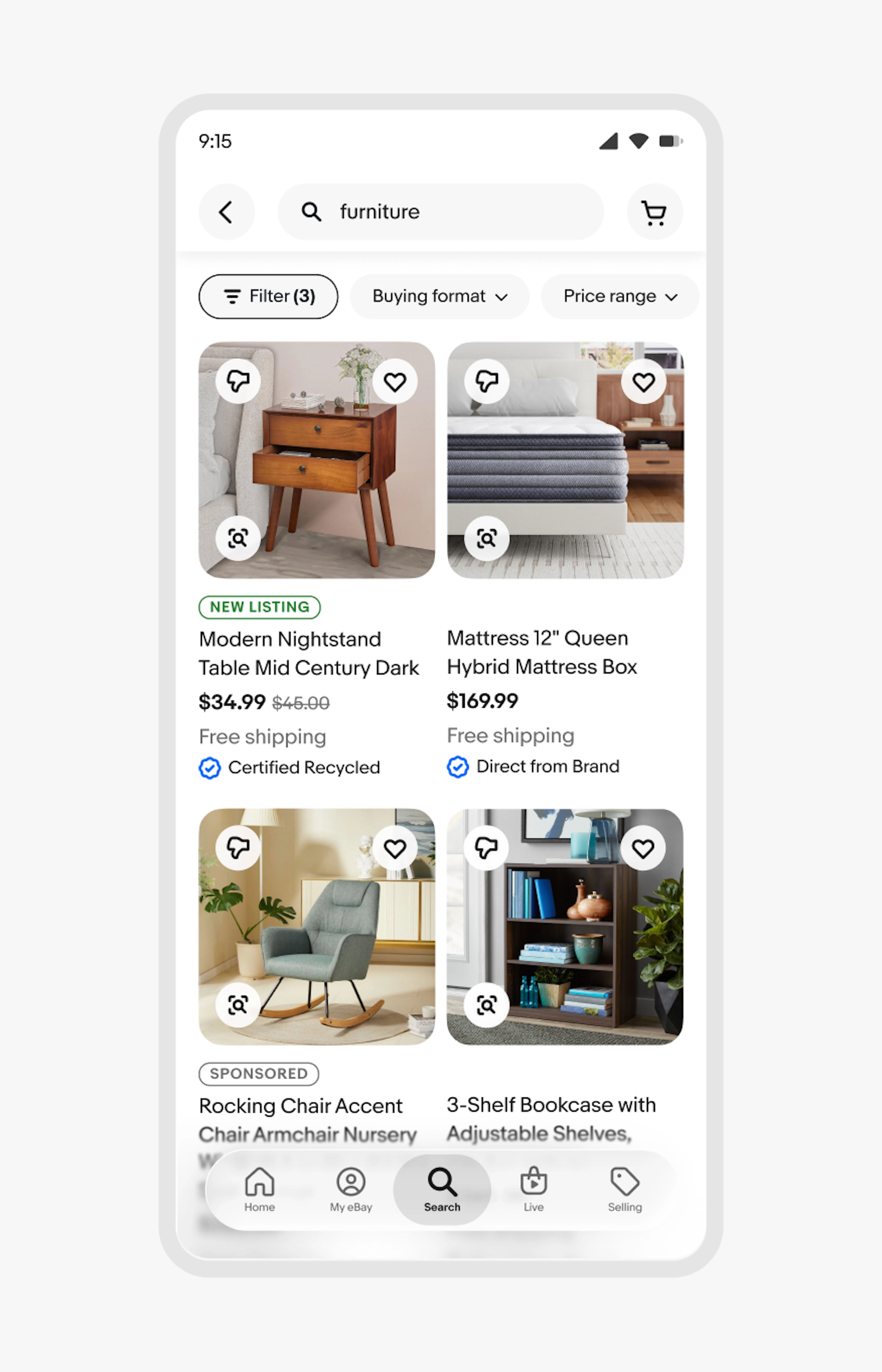 A search results page with too many icons scattered across item tiles.