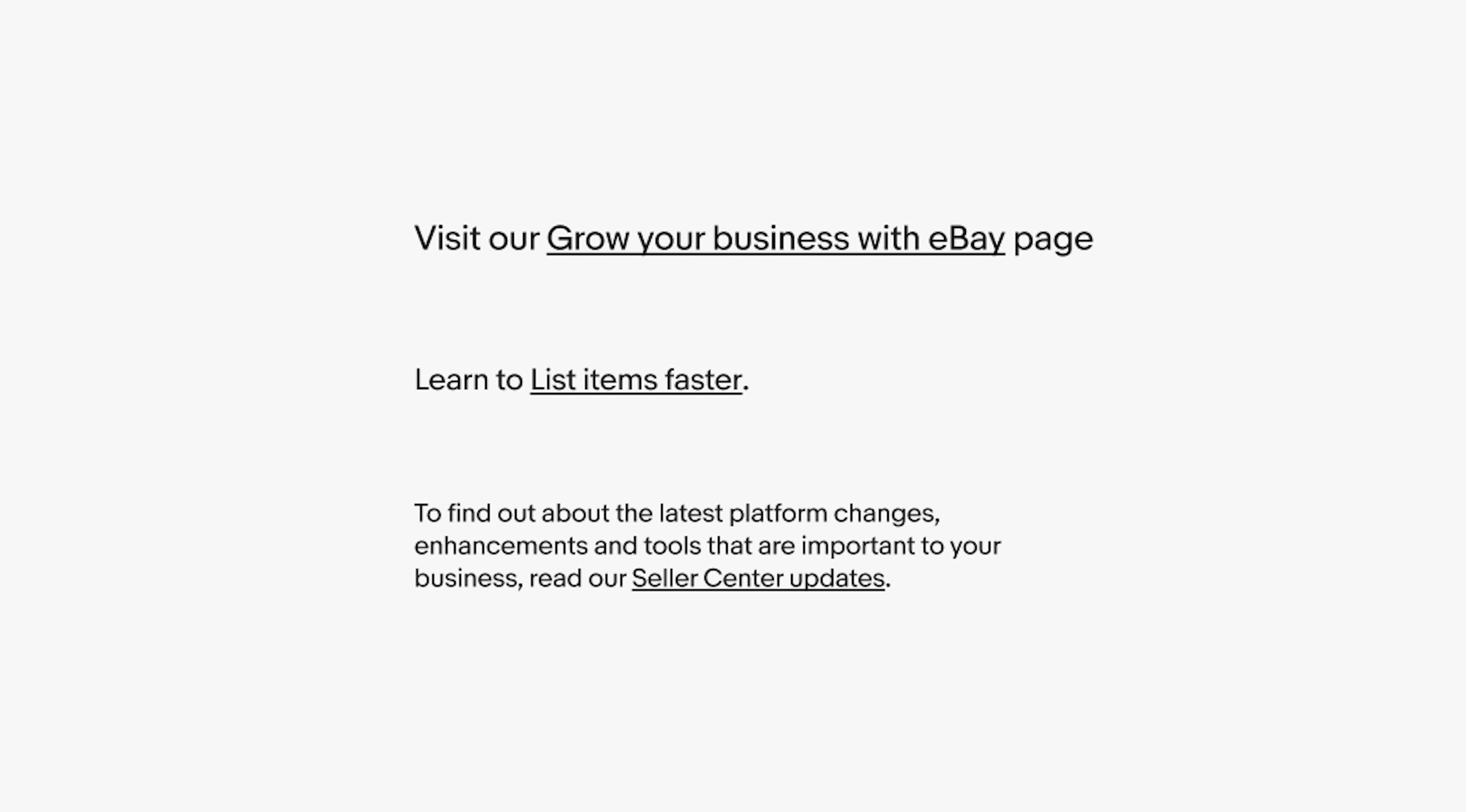 Three different text blocks in different sizes. The text links in each are the same size and color as the surrounding text.