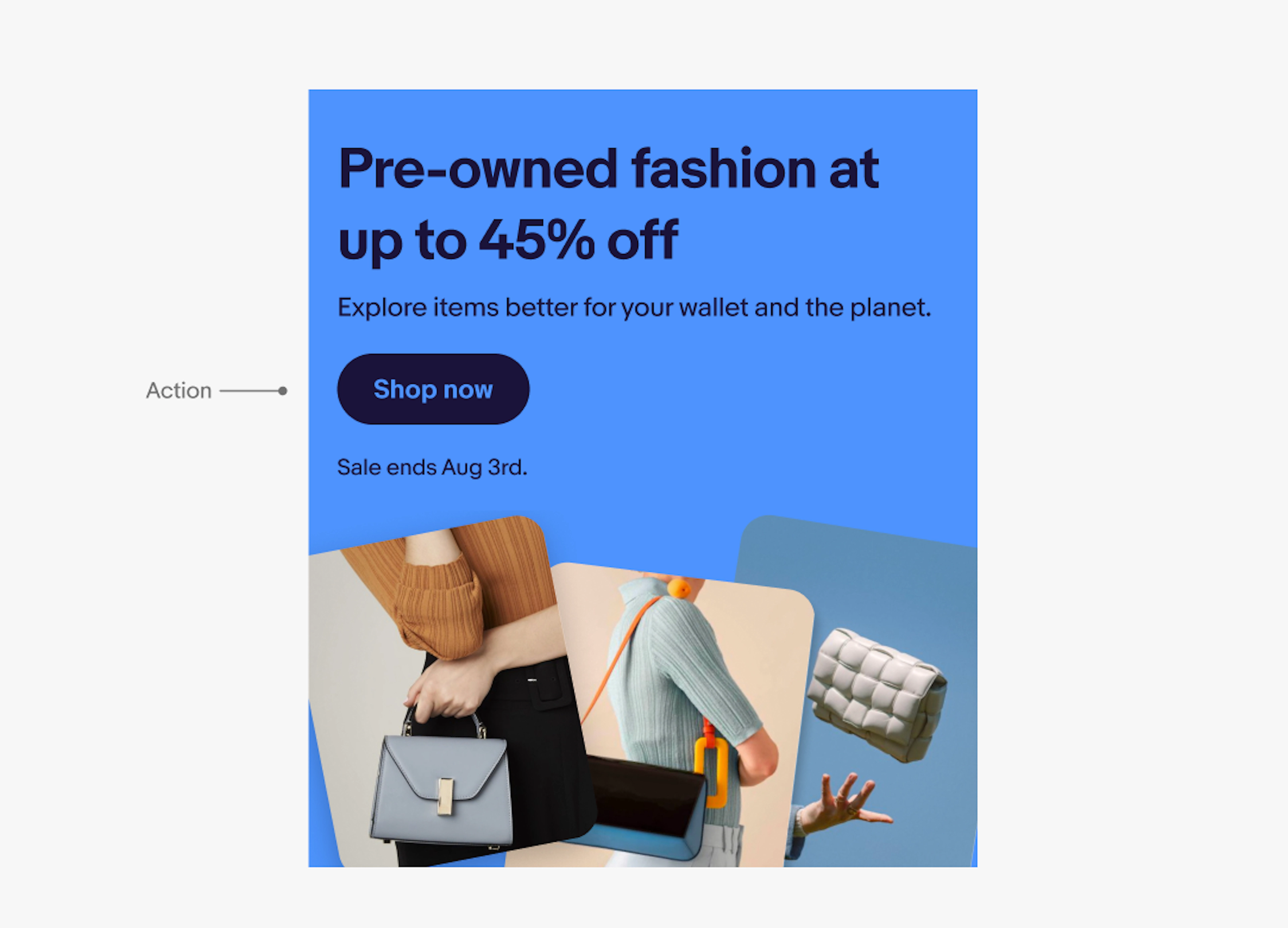 Same bright blue banner with a pointer pointing at the action which says “Shop now”.