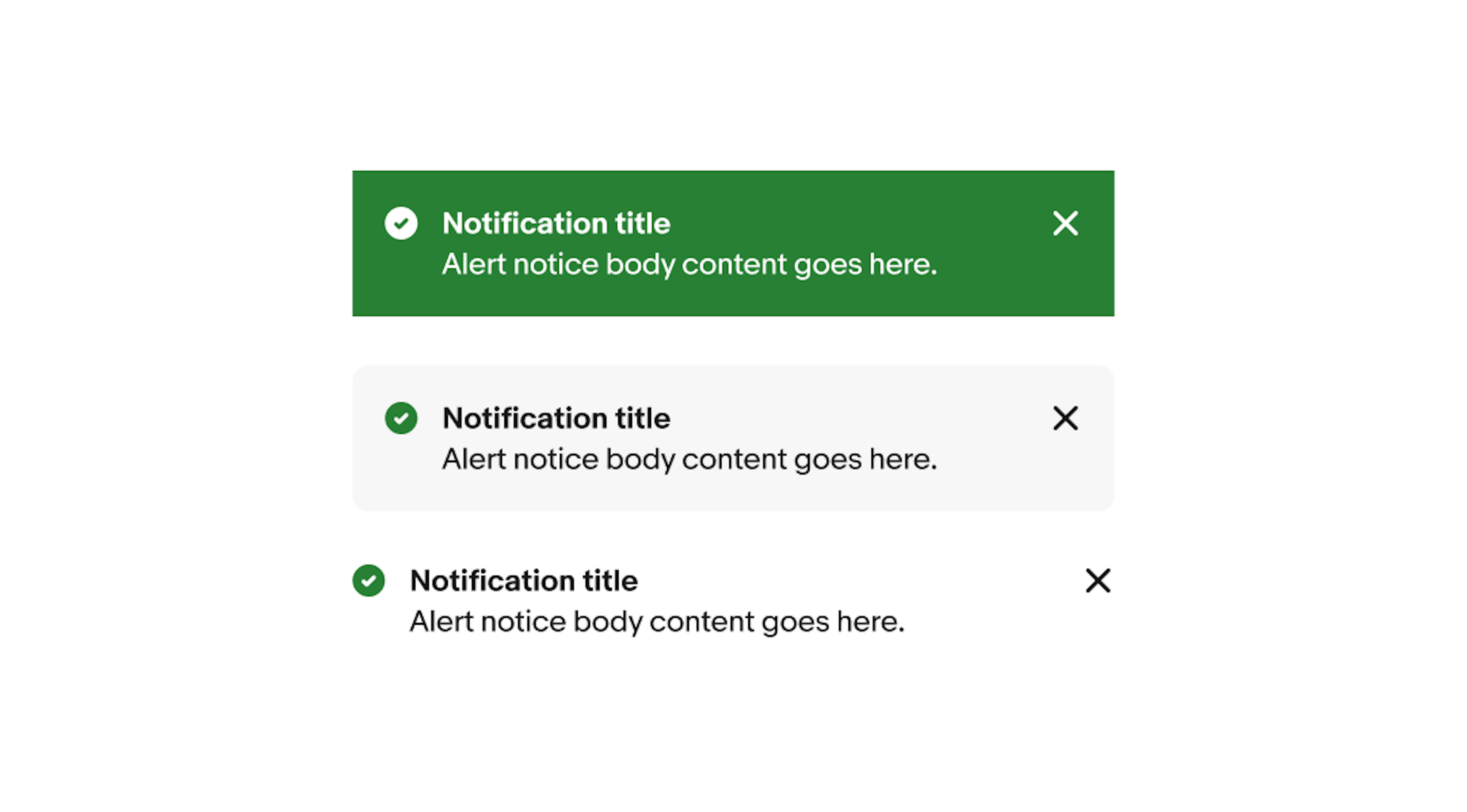 A page, section and inline notice stacked showing the confirmation variant. 