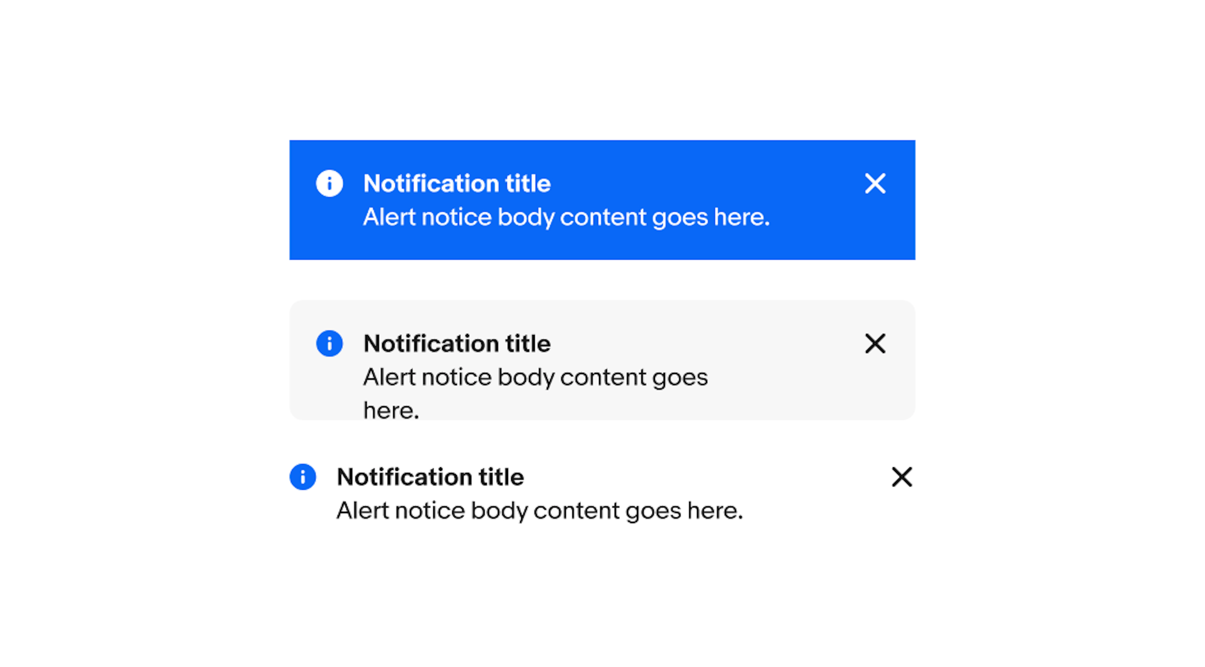 A page, section and inline notice stacked showing the information variant. 