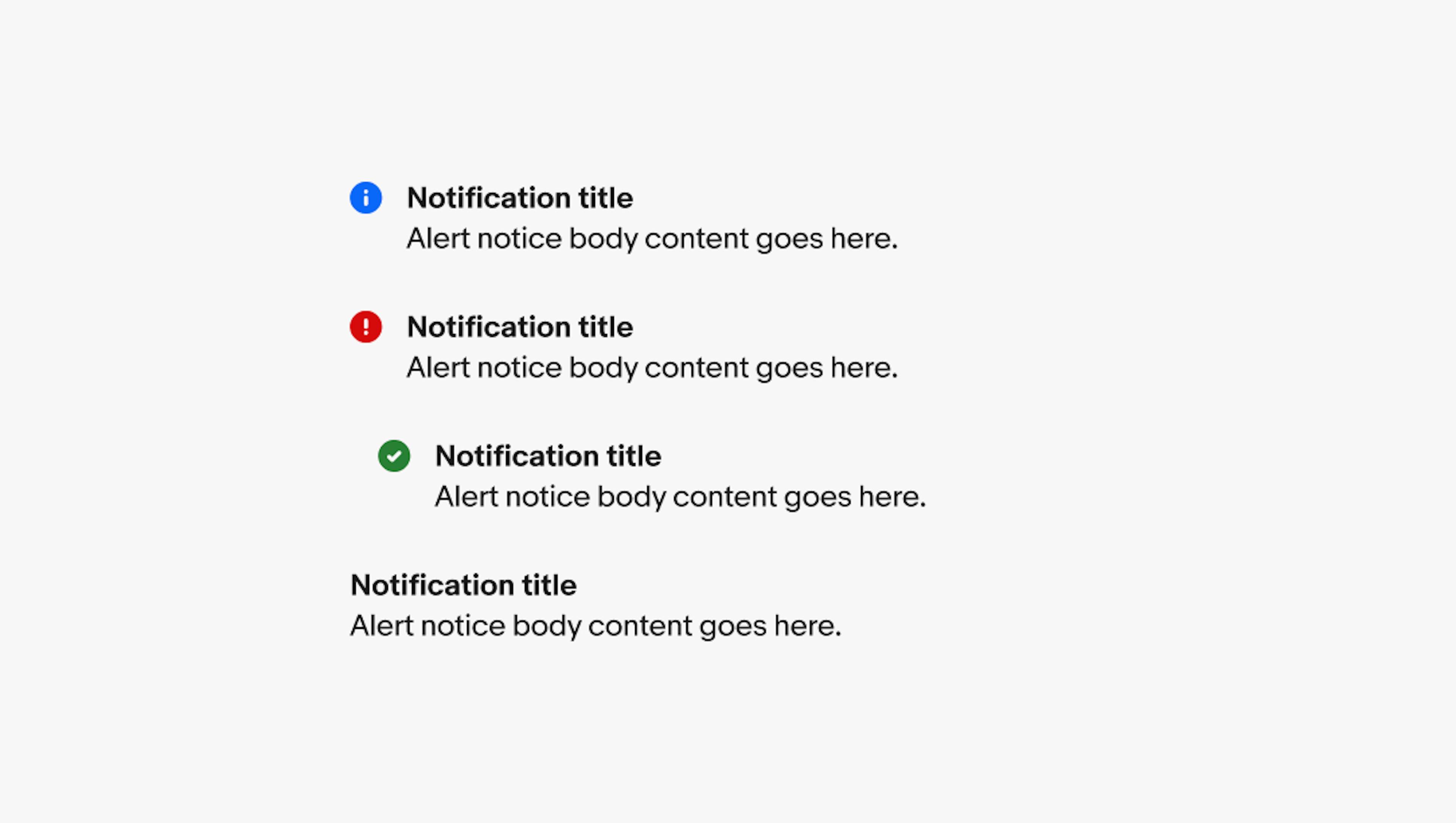 The four variants of inline notices including information, attention, confirmation, and general.