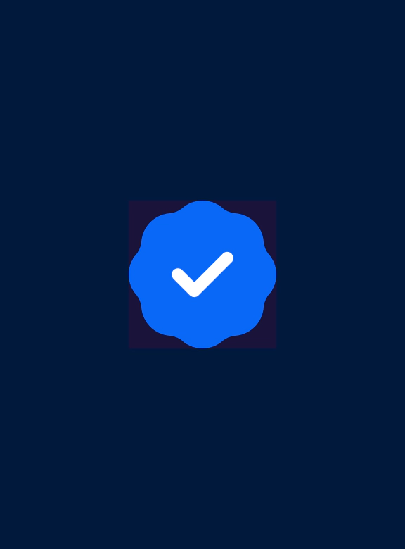 A blue program badge on top of a dark blue background.