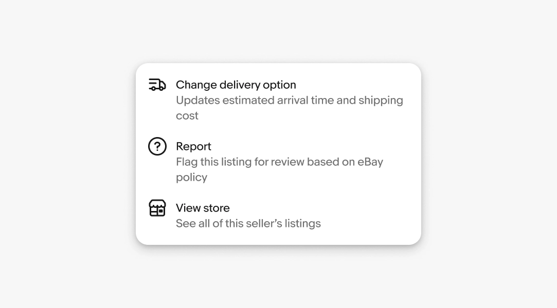 Menu with icons and brief descriptions: Move to folder, Share via app, Change delivery option, Report.