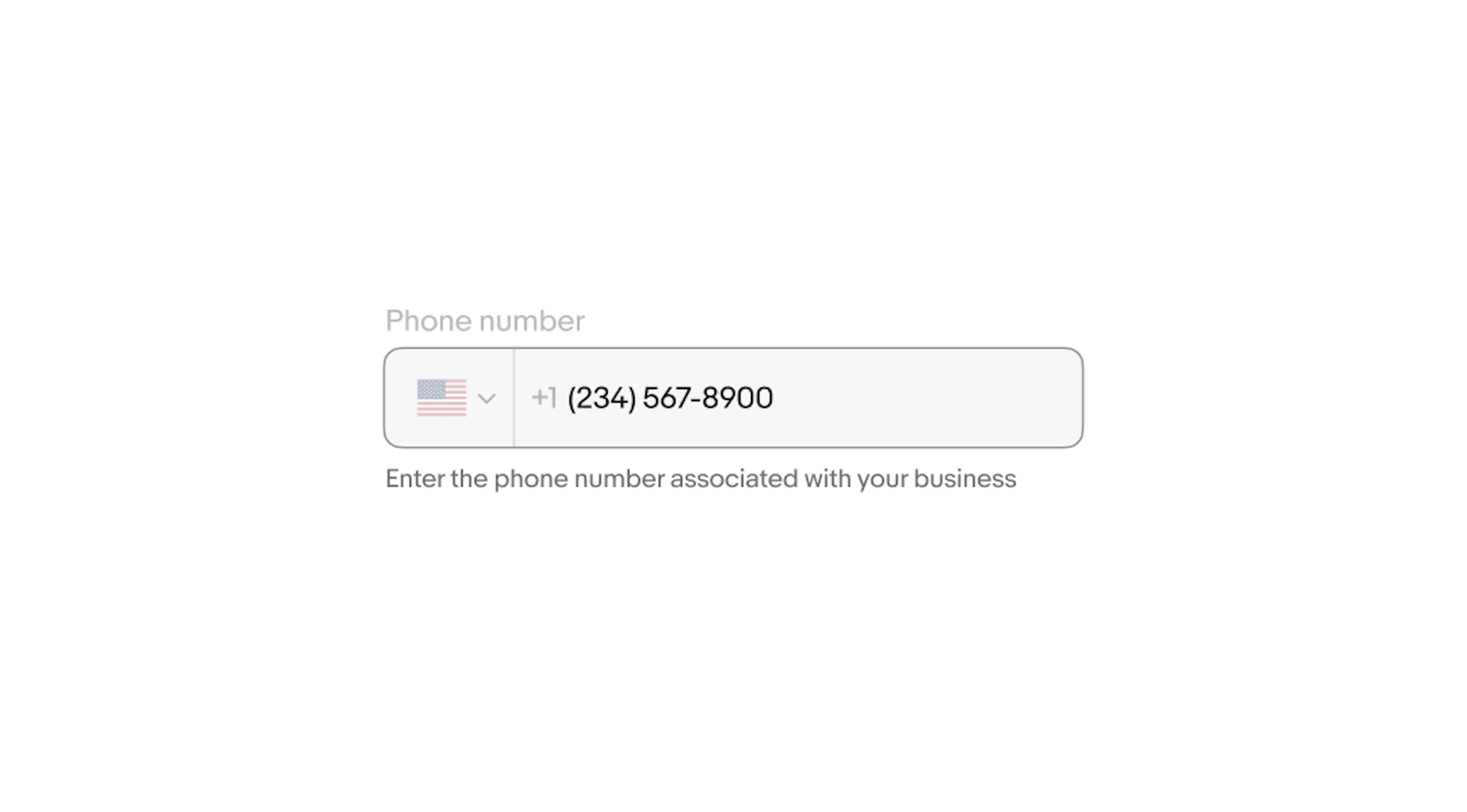 Helper text is showing under the phone number and reads, “Enter the phone number associated with your business”. 