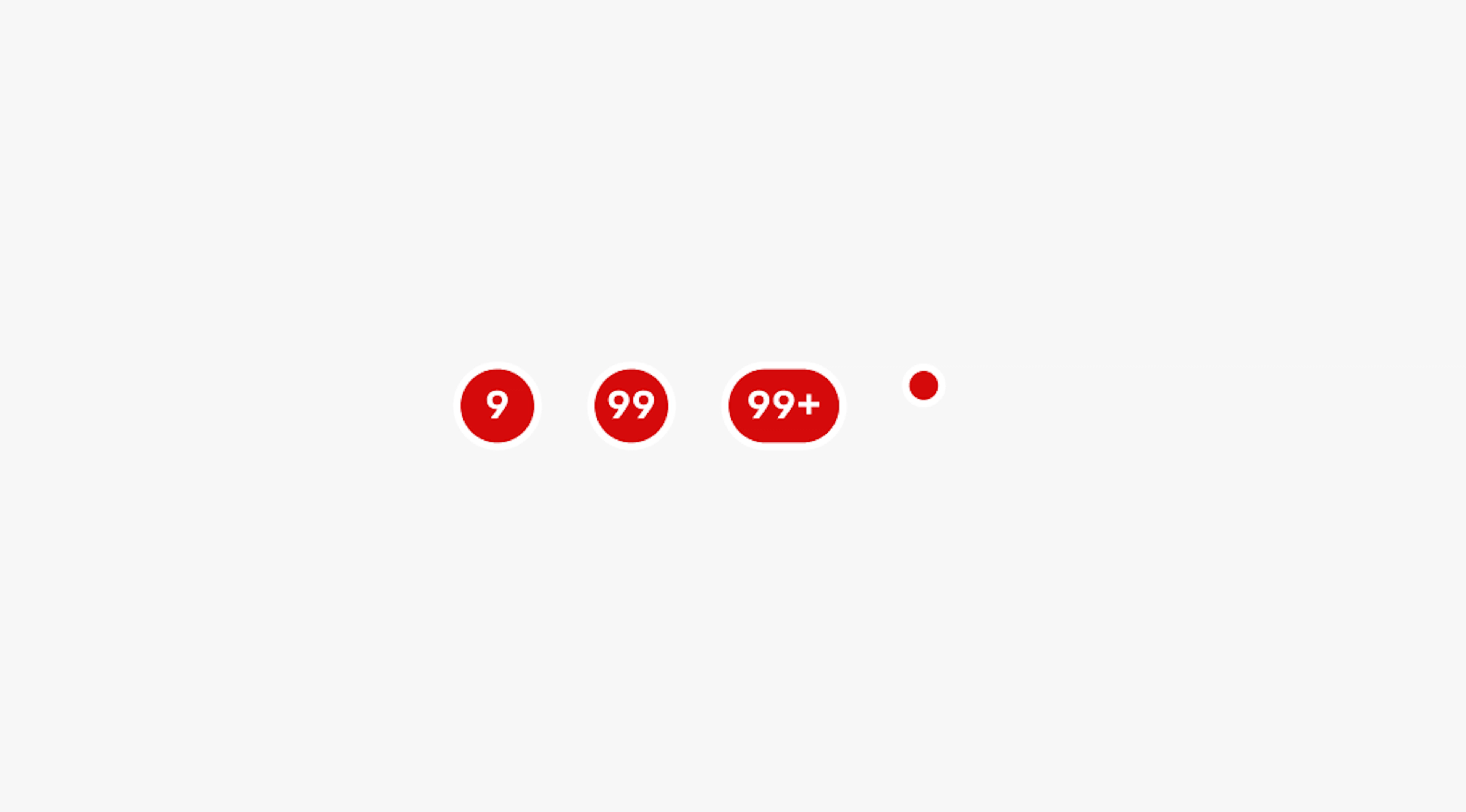 Red circular containers with the labels “9”, “99”, and “99+”.