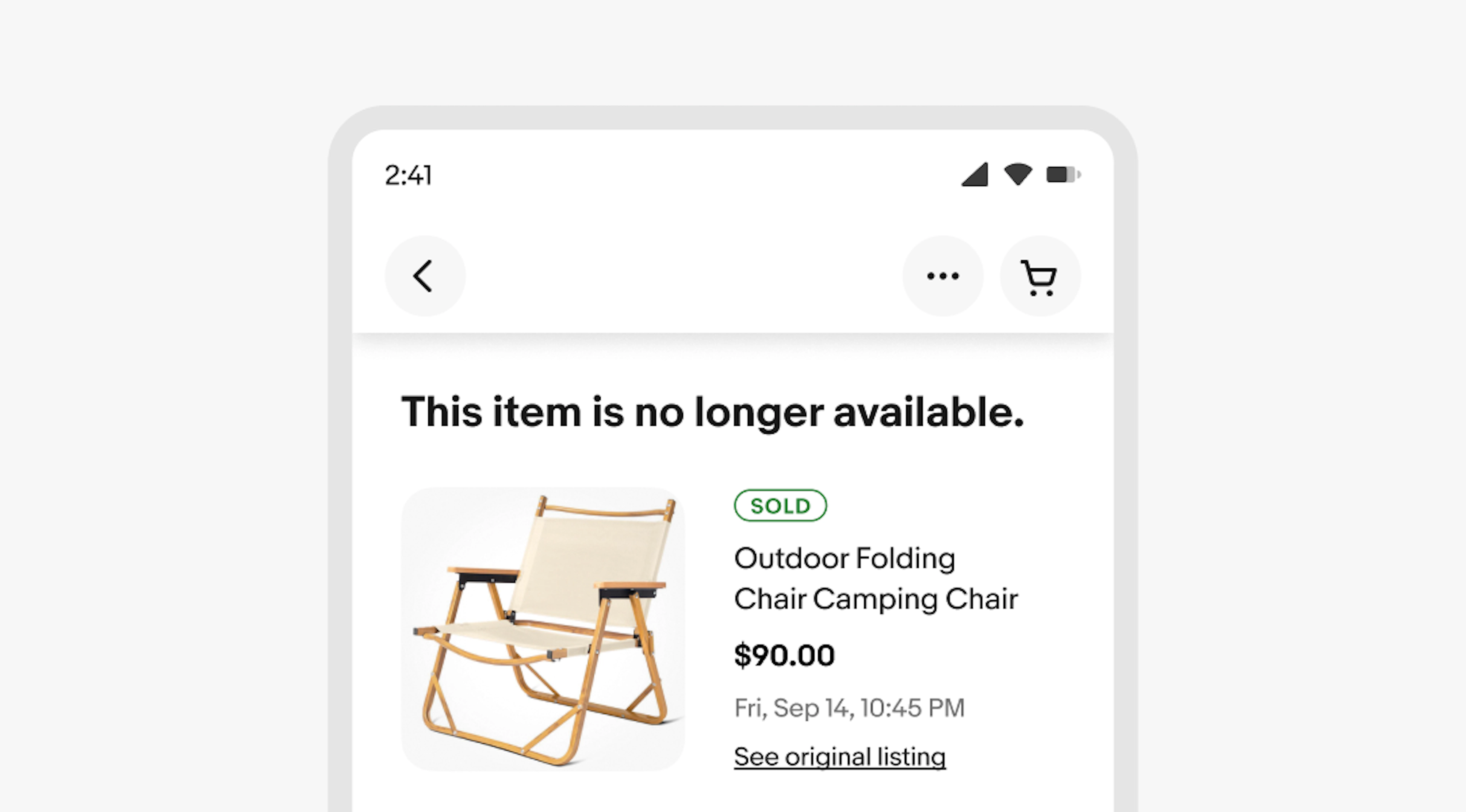 A listing page with header copy, "This item is no longer available"