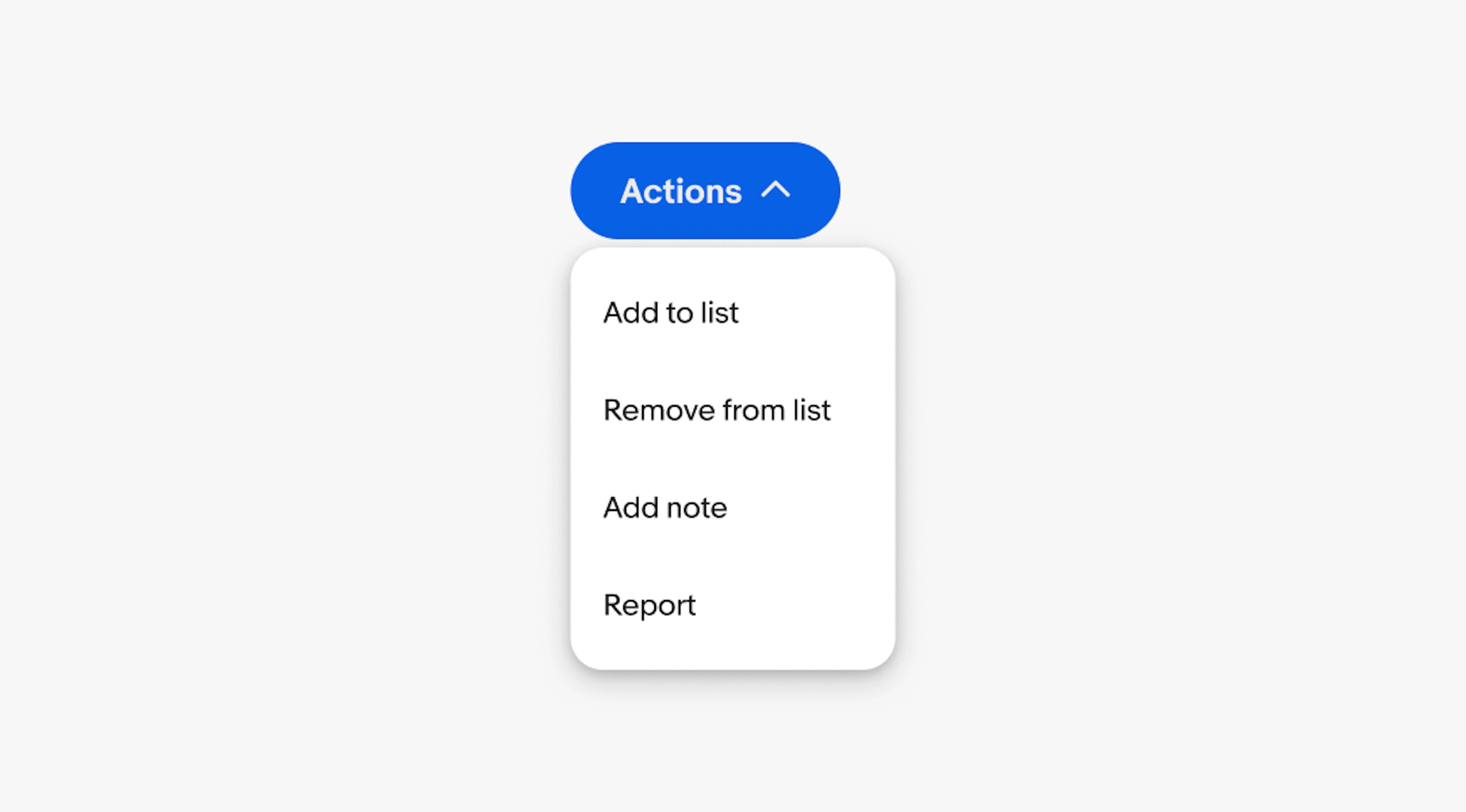 An Actions menu with Add to list, Remove from list, Add note, Report.