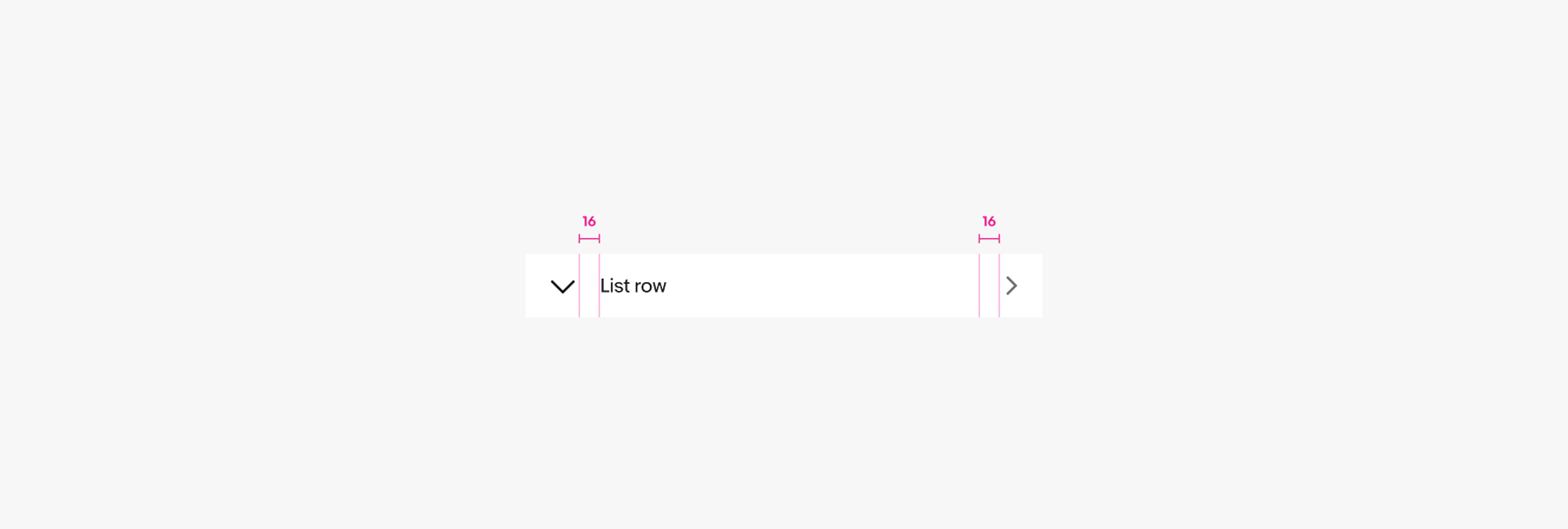 A single list row with measurements. Elements within a list row have 16 pixels of space between them.