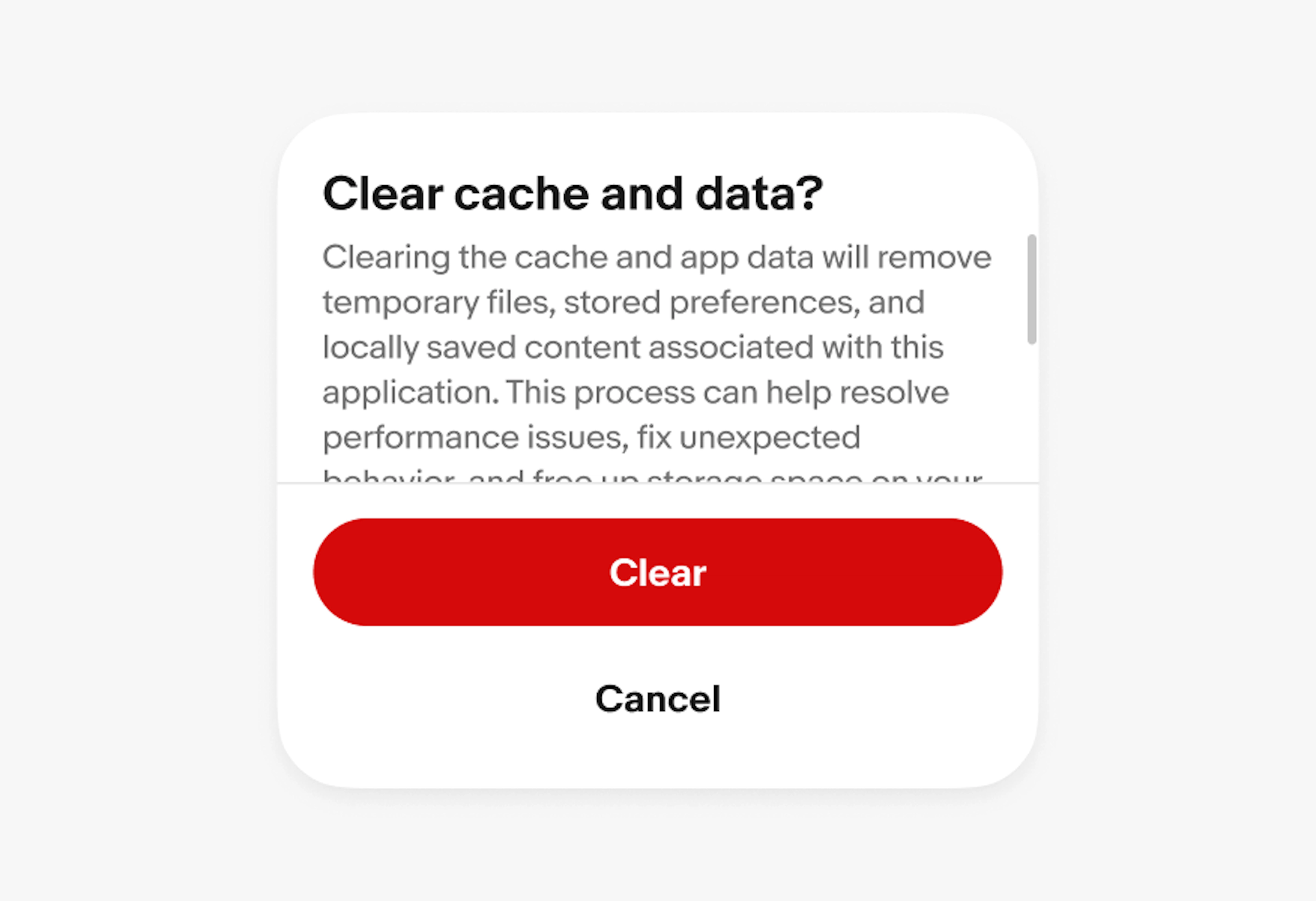 A scrolling confirmation dialog. 