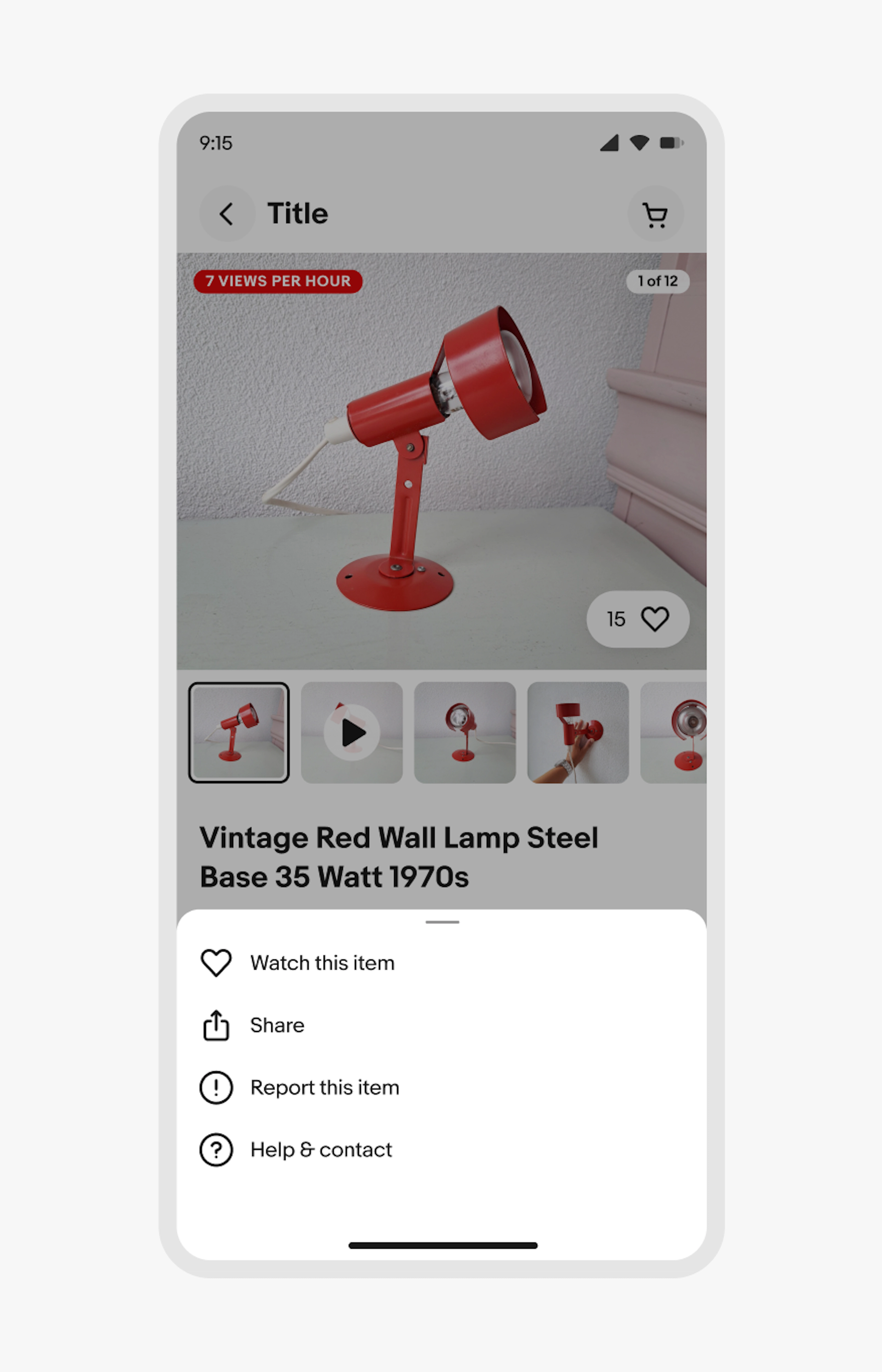 A bottom sheet is displayed on top of an item details page.