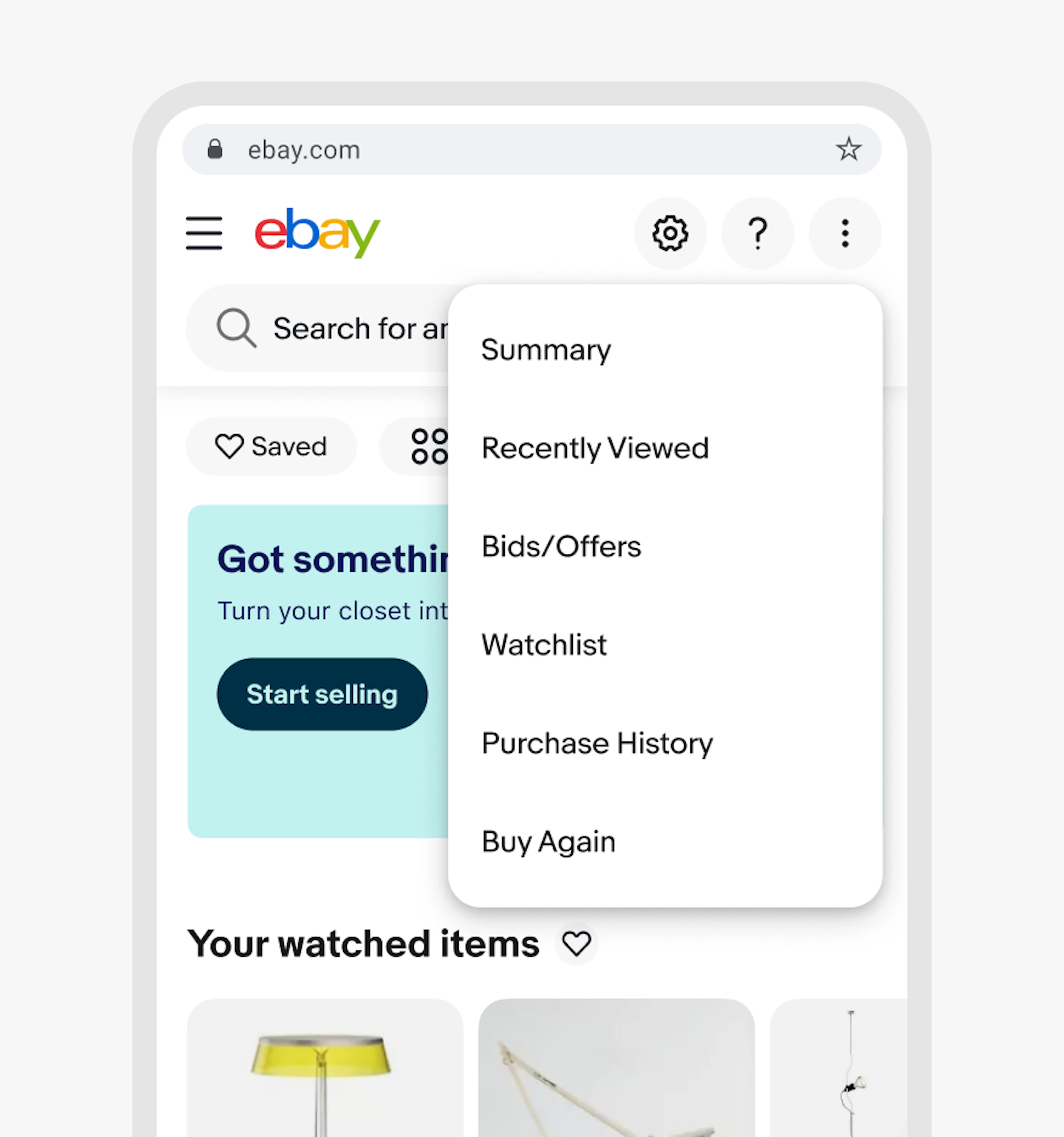 A menu with actions triggered by an overflow button on a item card with Subscribe, Pin seller, Add note, Share seller