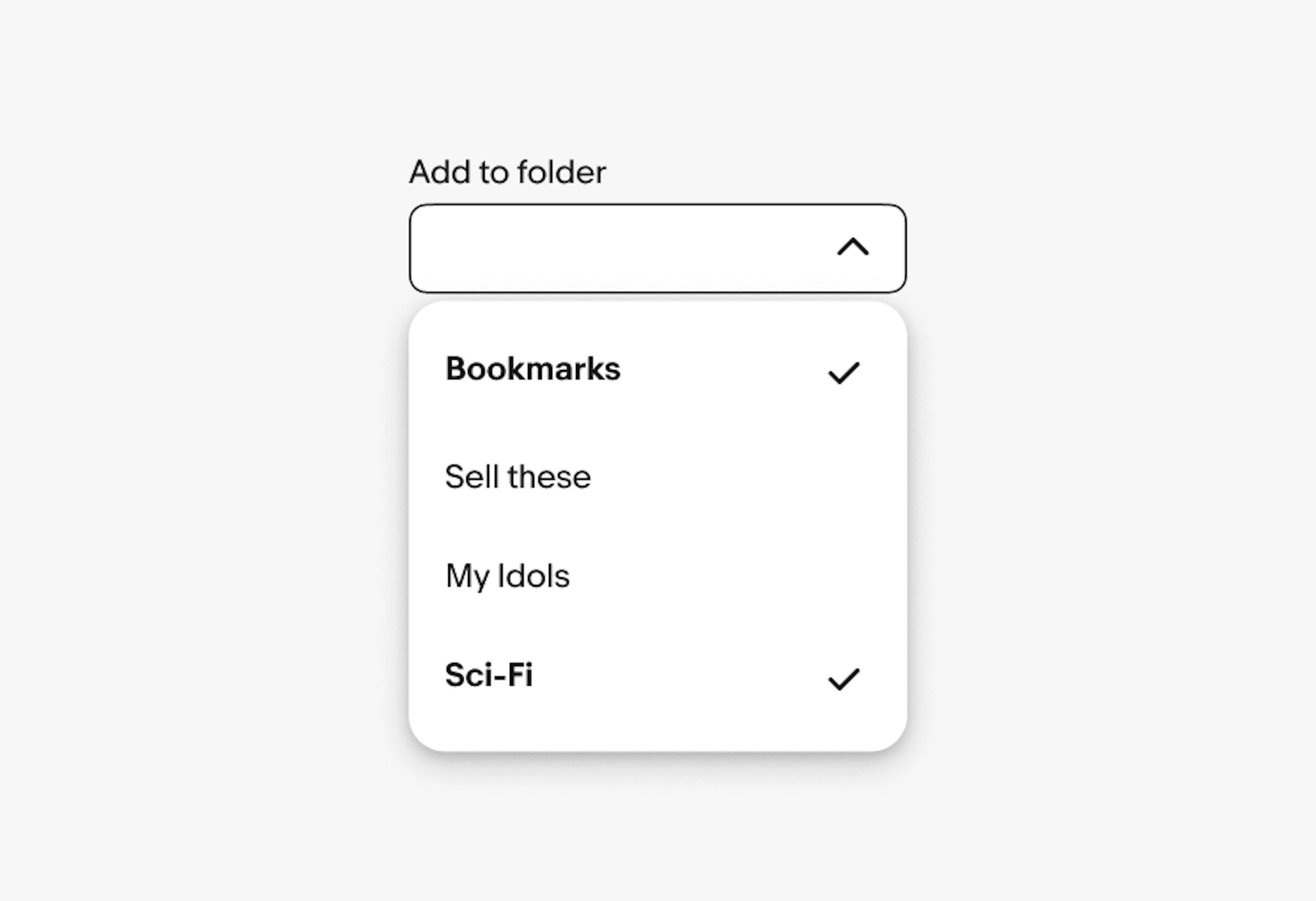 Dropdown form field improperly using a menu; trailing selection indicators imply Bookmarks and Sci‑Fi are both selected.