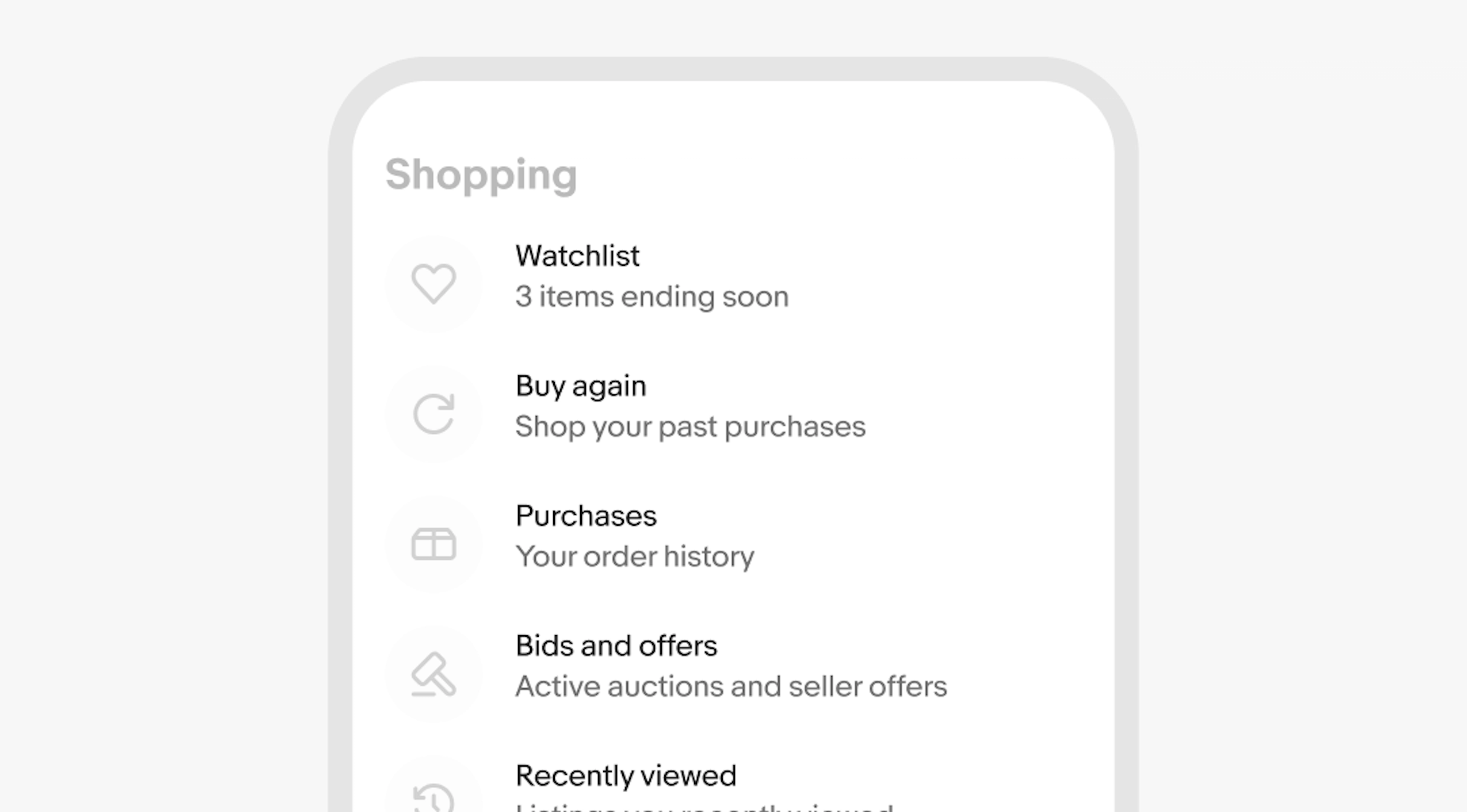 List rows with a title and supporting text in the center. The UI around the title has a lower opacity to emphasize the title layer.