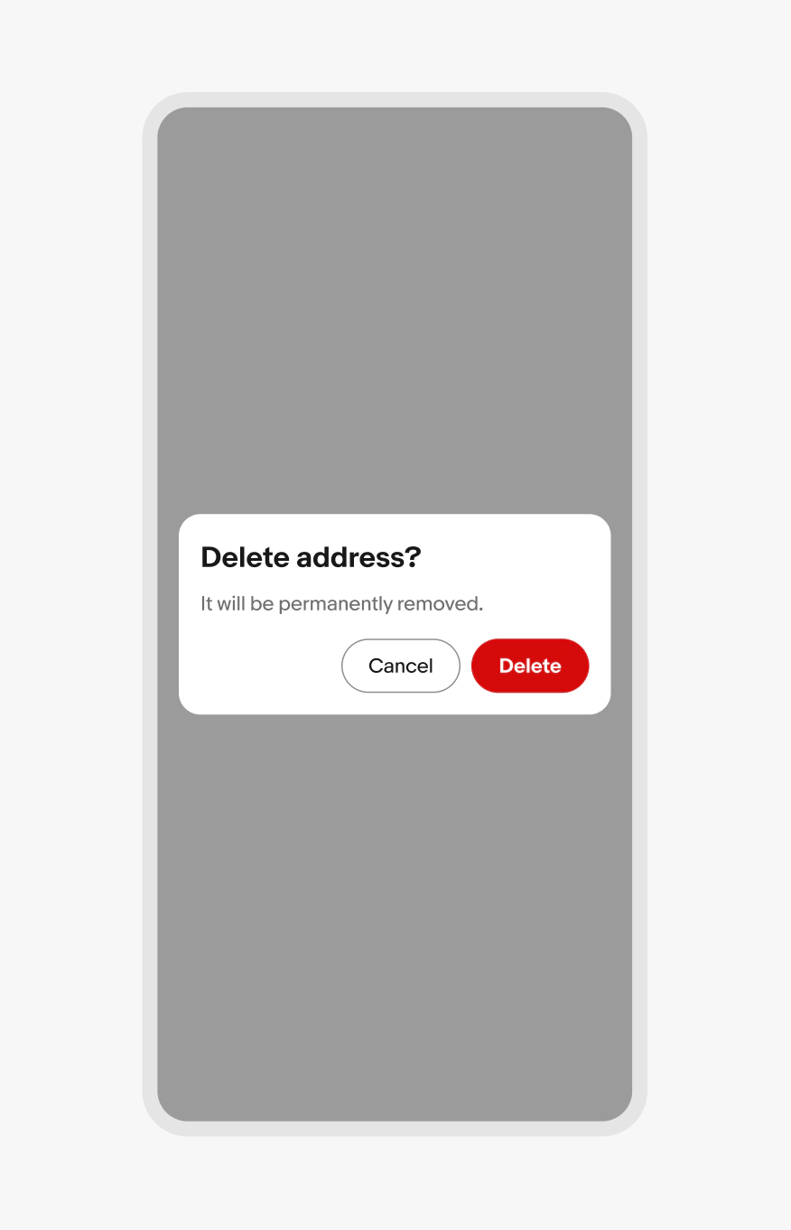 A centered confirmation dialog on a small screen.