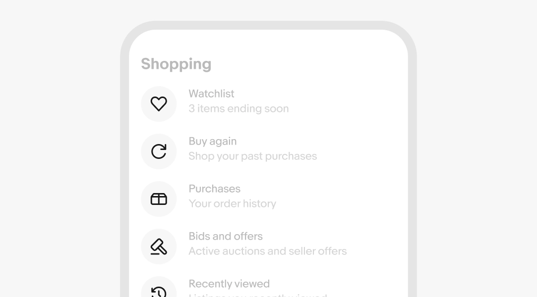 List with icons in the leading position. The UI around the icons has a lower opacity to emphasize the leading element.