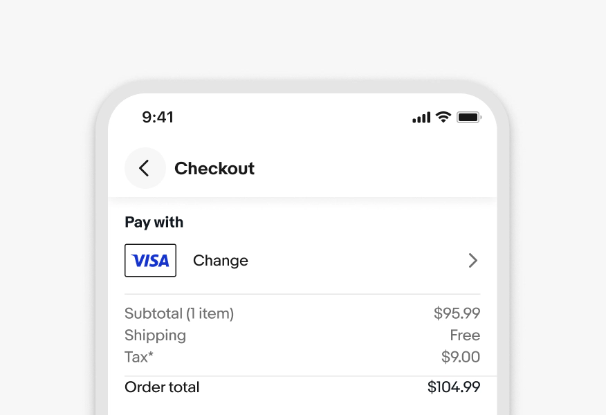 Checkout screen where Pay with shows only a Change action above the order summary, without identifying the selected payment method.