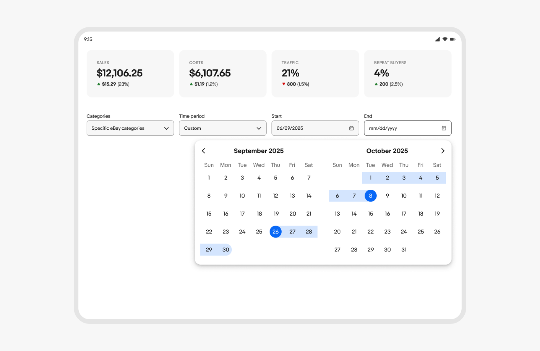 A large screen html example using the double date picker popover.