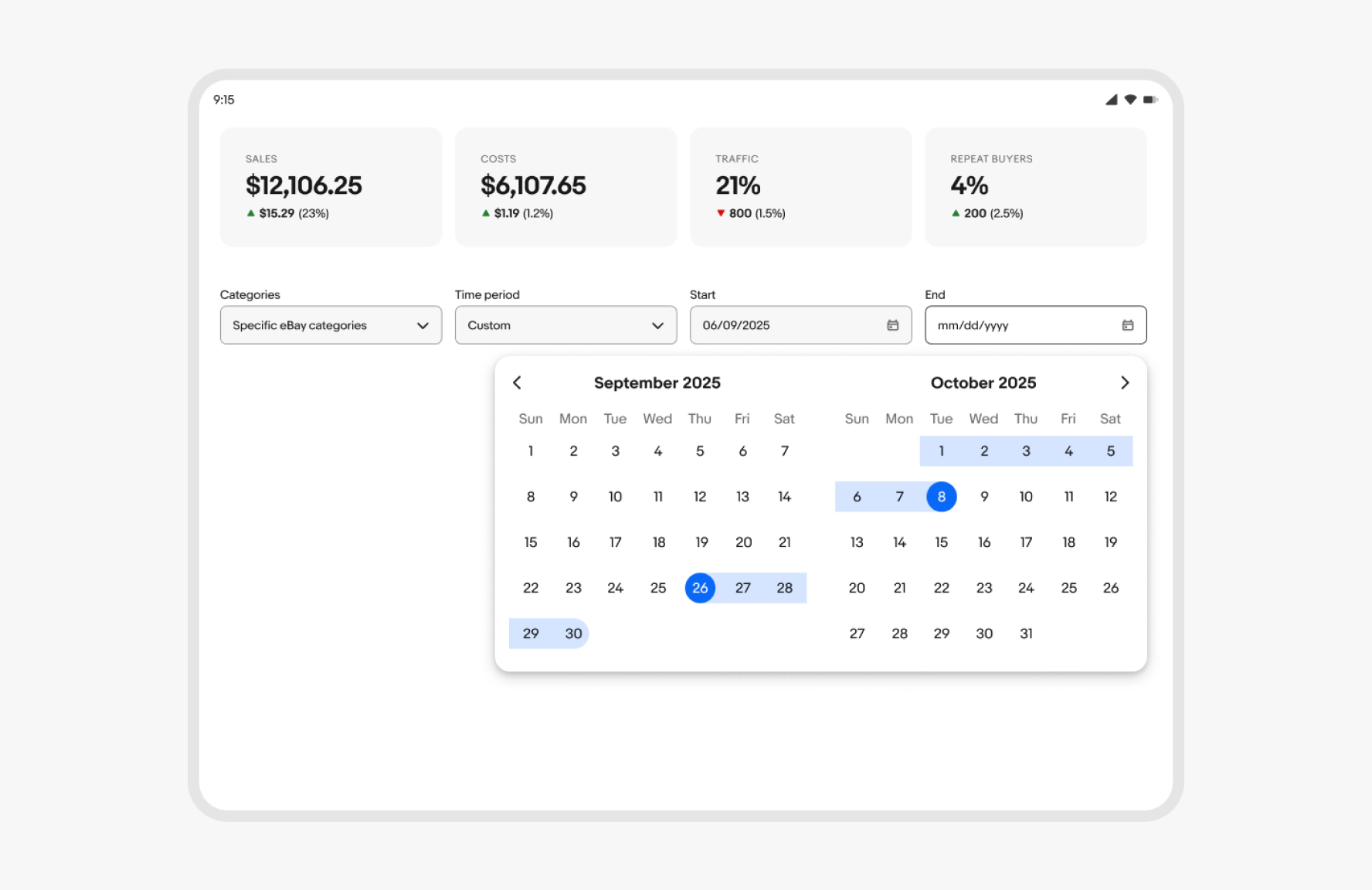 A large screen html example using the double date picker popover.