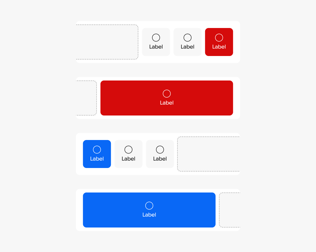 Two list rows representing messages. The top example shows a swipe left gesture revealing a context button to delete. The bottom example shows a swipe right revealing a mark as read context button.