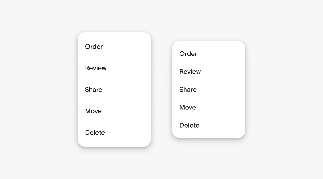 Two menu density examples side by side.