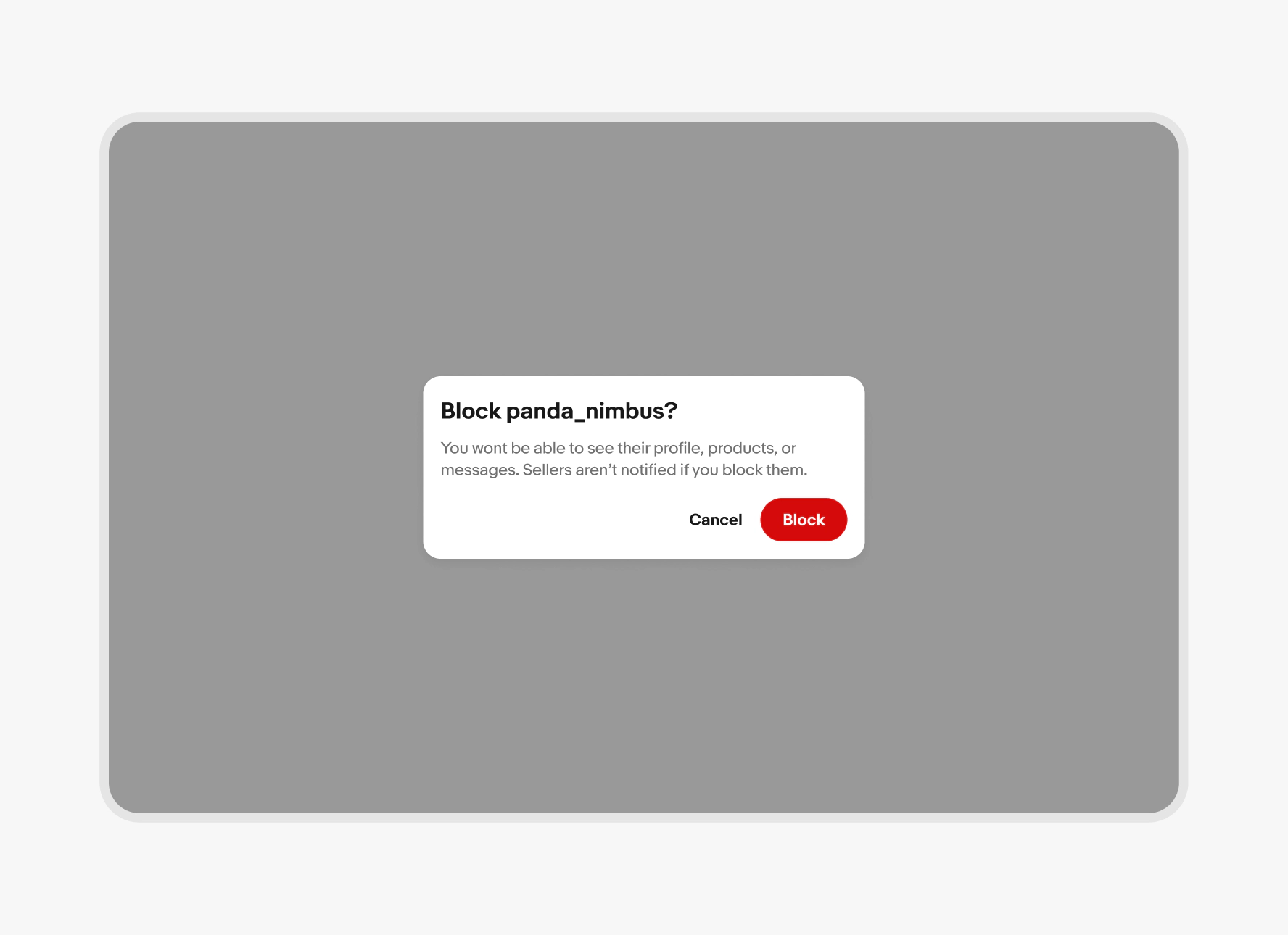 A centered confirmation dialog on a large screen.