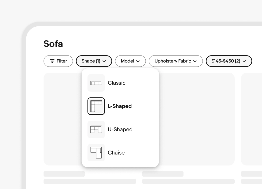 A popover sits below a ‘Shape’ quick filter button with a counter of 1.