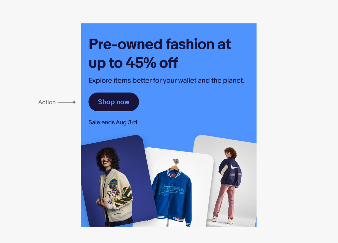 Same bright blue banner with a pointer pointing at the action which says “Shop now”.