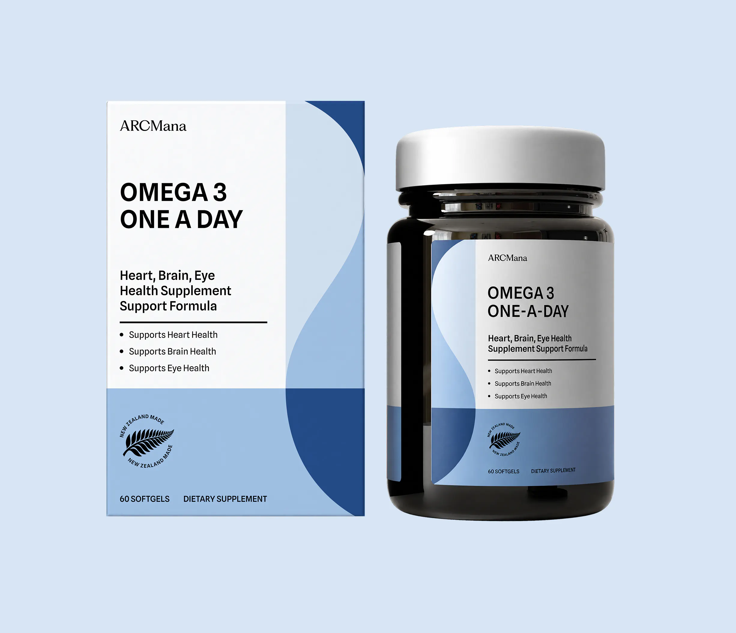 ARC Mana Omega-3 One-A-Day — 850mg triglyceride-form fish oil softgel bottle