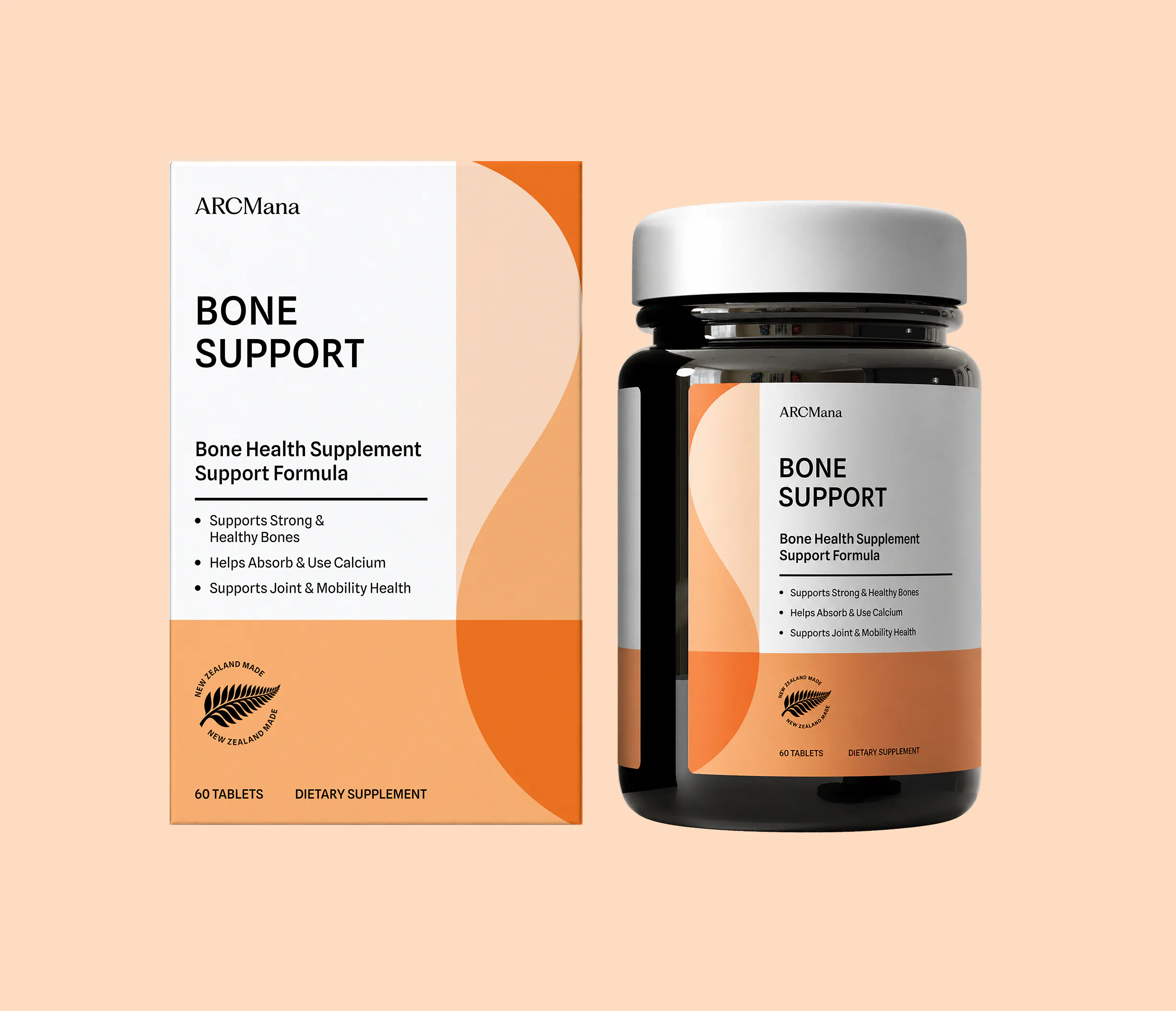ARC Mana Bone Support — calcium, D3 & K2 tablet bottle