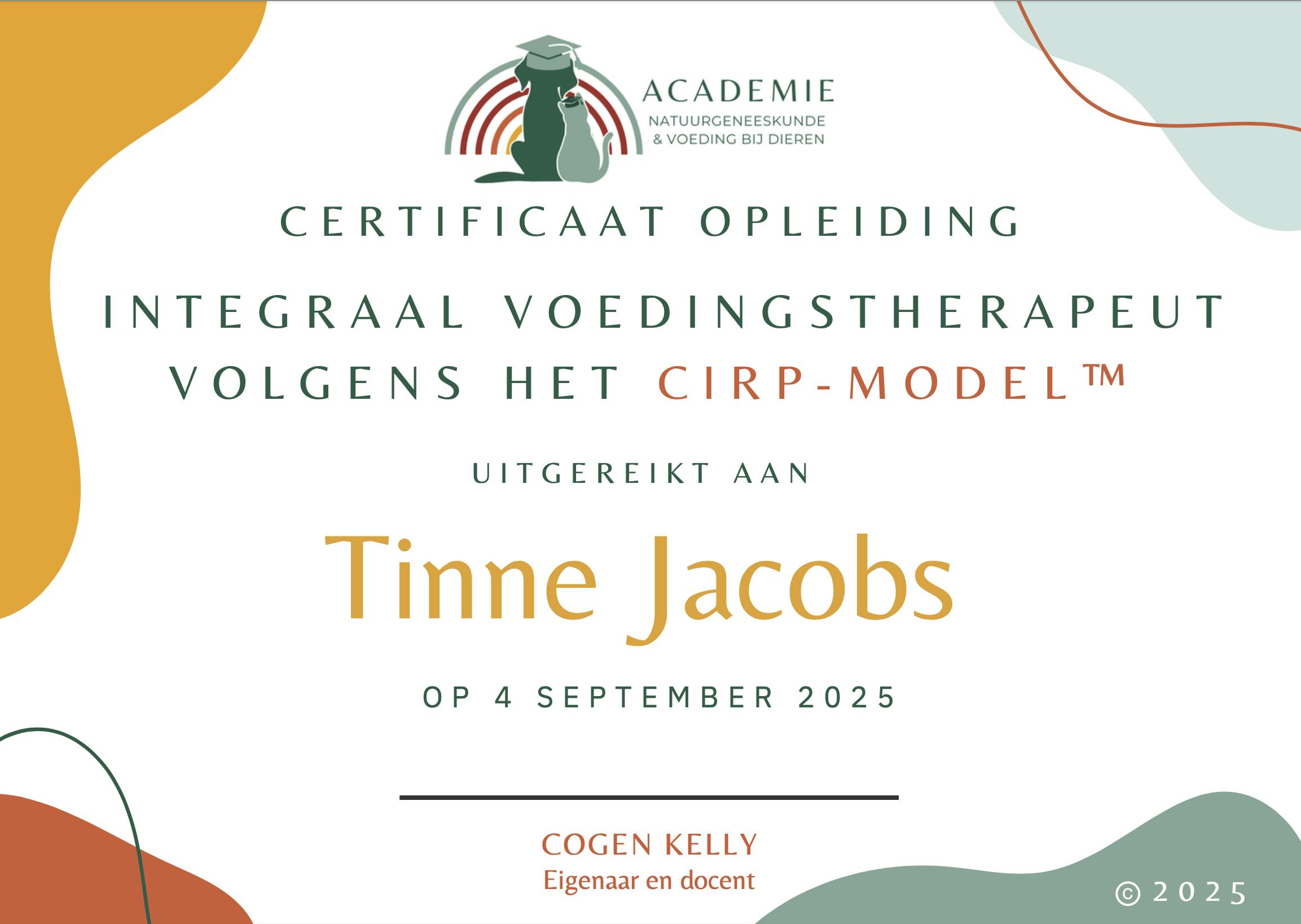 Diploma Integraal voedingstherapeut Tinne