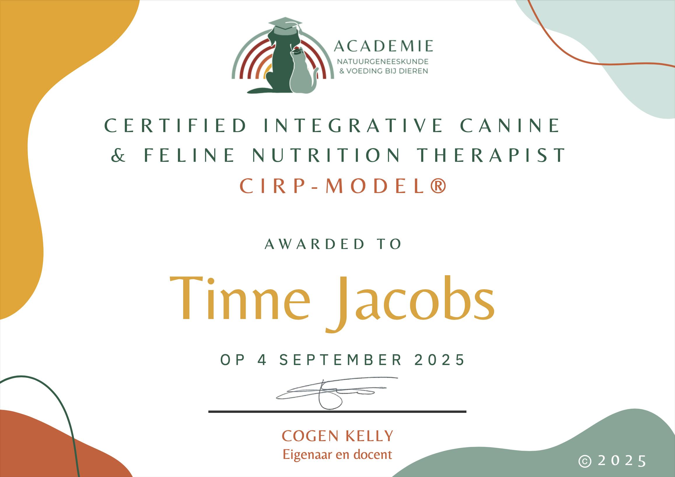 Degree integrative nutrition therapist Tinne