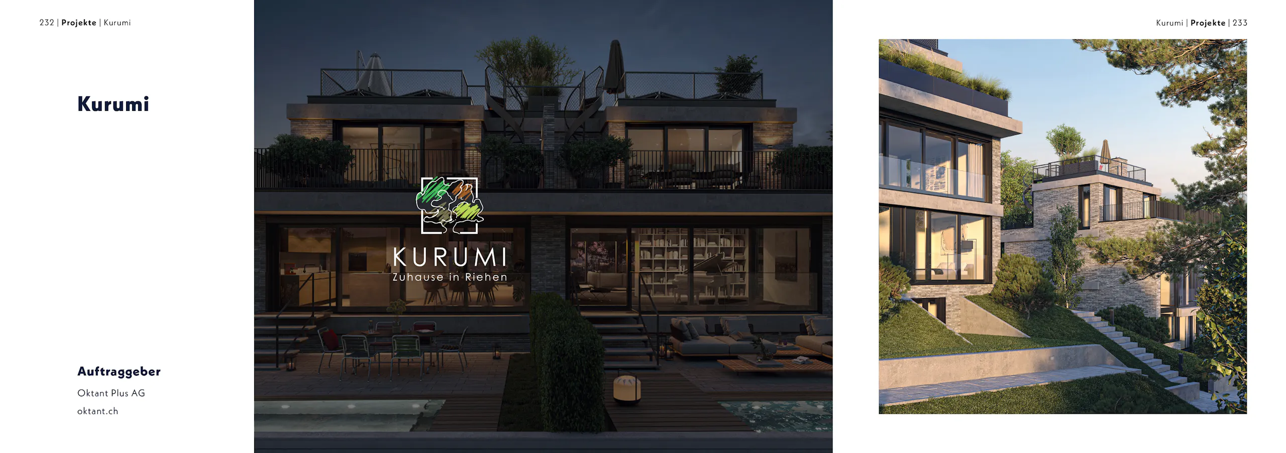 Kurumi Riehen – Projektbranding & 3D-Visualisierung, Broschüre Seite 1