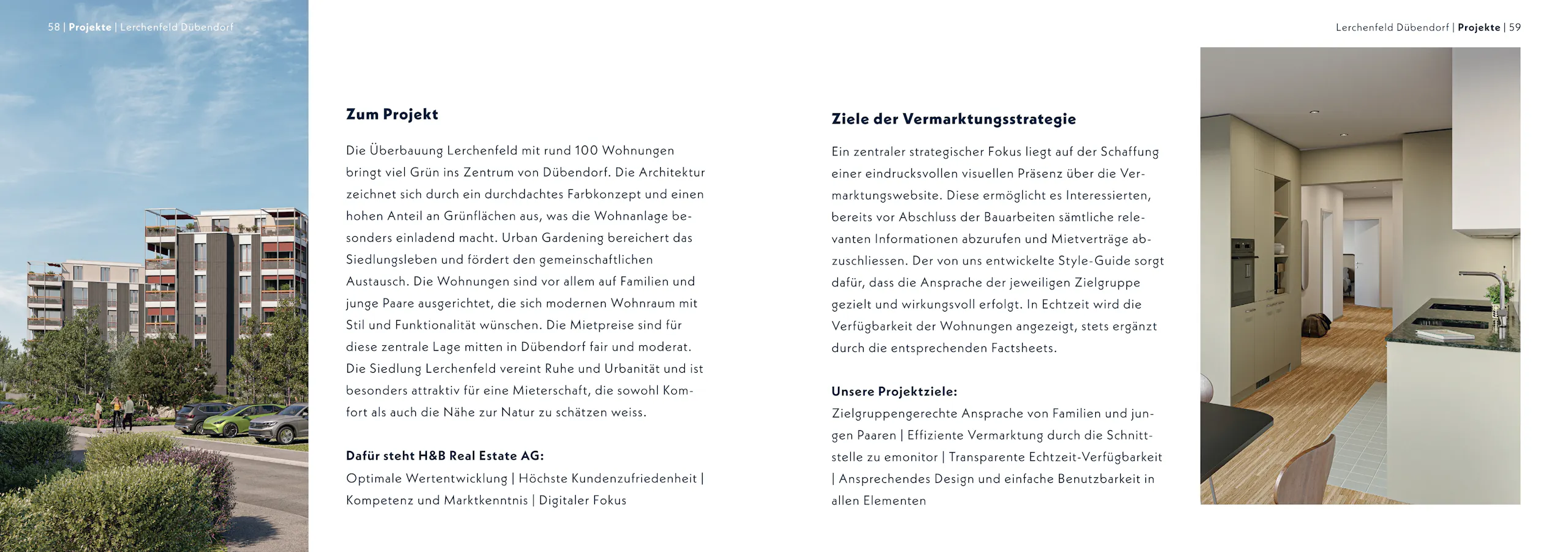 Lerchenfeld Dübendorf – Branding, Website & Wohnungsfinder, Broschüre Seite 2